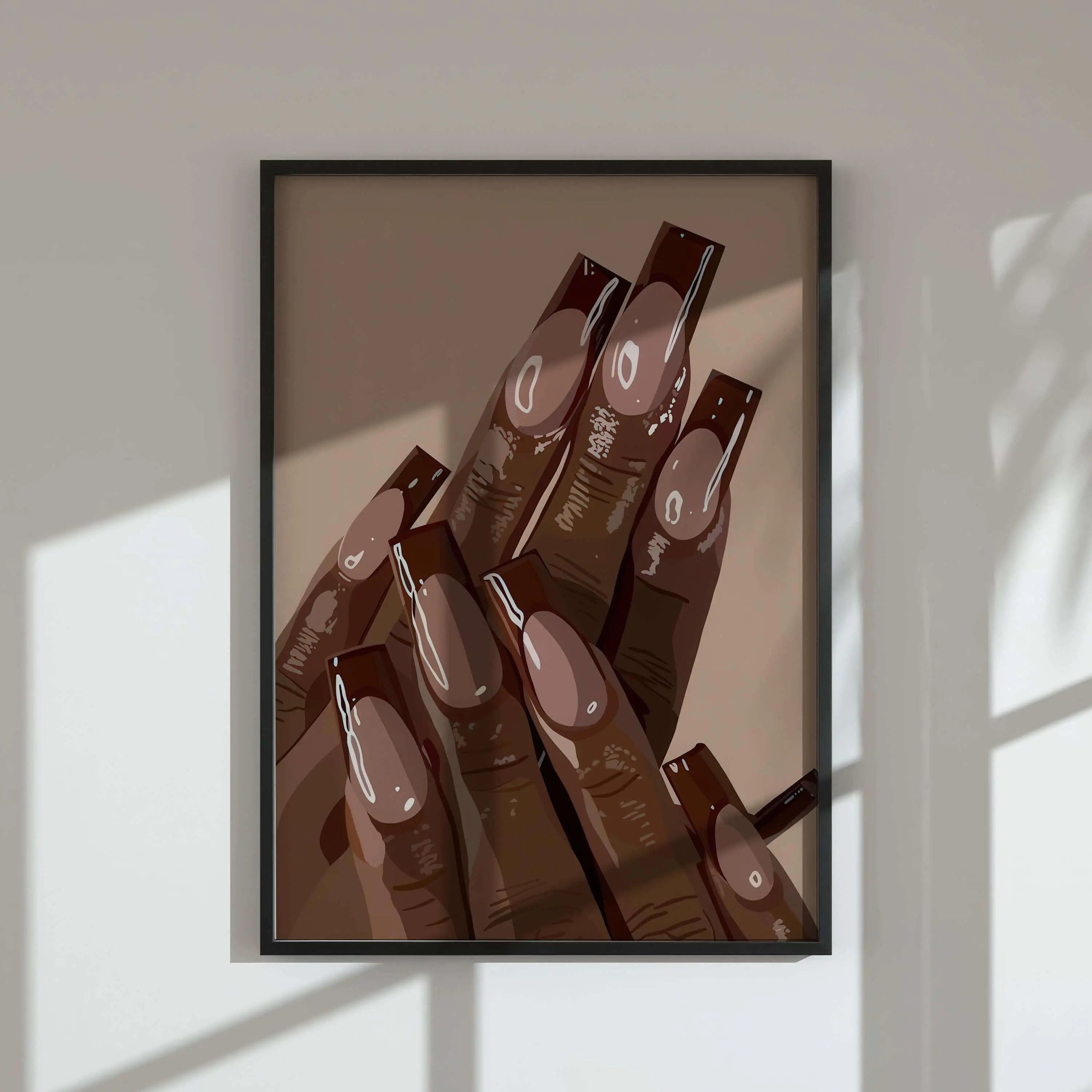 Abstract Black Woman Art Set of 9 featuring detailed digital wall art of manicured hands in warm tones, modern home decor by HAUS OF PRINTS.