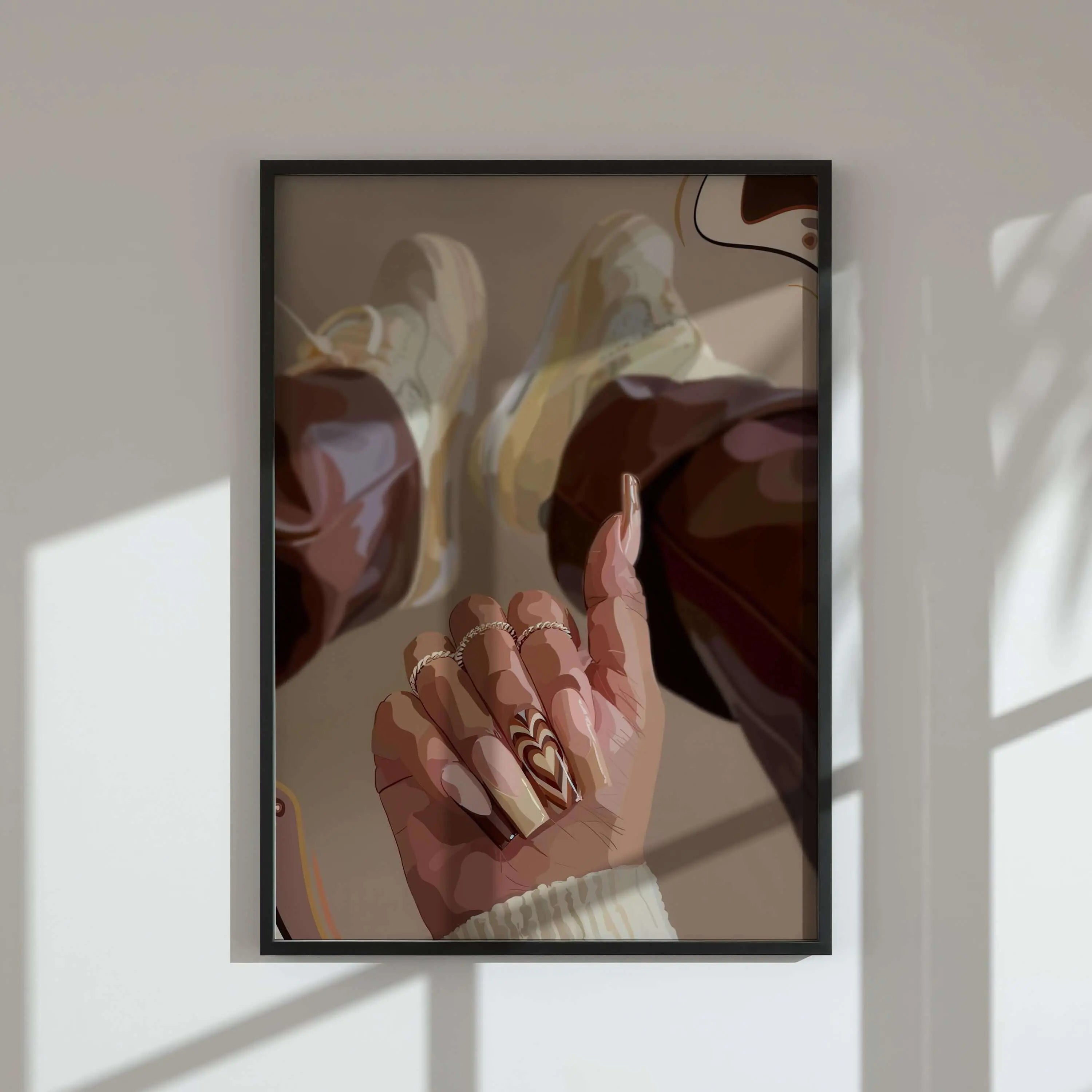 Abstract Black Woman Art Set of 9 featuring Afrocentric digital wall art with detailed hand and sneaker design, framed in modern home decor — HAUS OF PRINTS