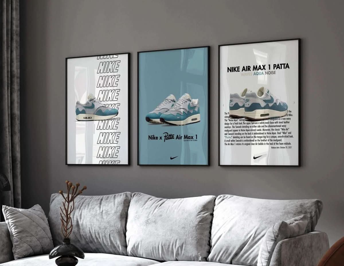 Air Max 1 Patta Poster Set highlighting detailed sneaker design with informative text layout.