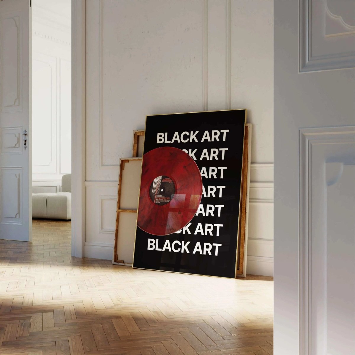 Black Art x The Strokes Vinyl Poster digital wall art with bold red vinyl print in bright modern living space, printable art by Haus of Prints.