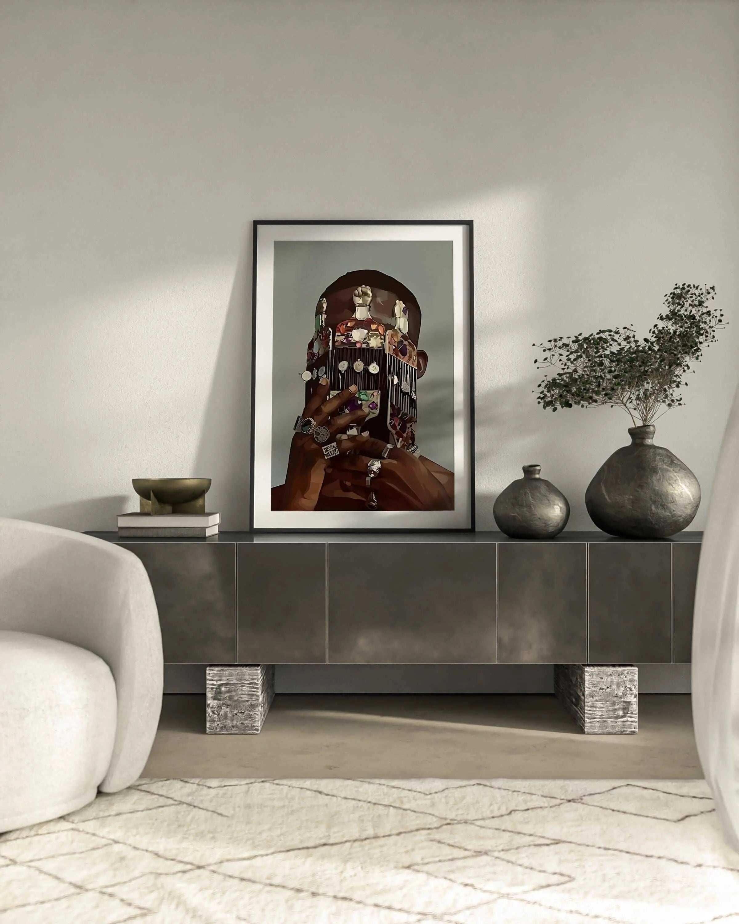 Black Man Culture digital wall art print with Afrocentric design in a modern living room setting, instant digital download — HAUS OF PRINTS
