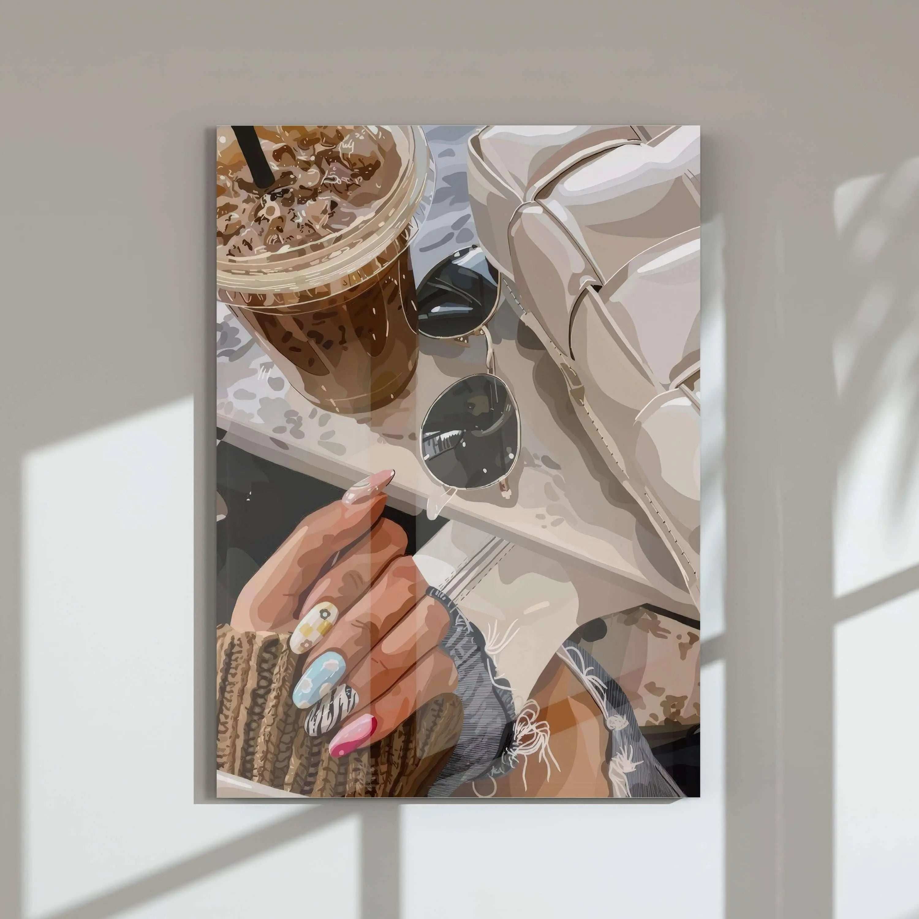 Black Woman Art Set of 3 Digital Prints featuring stylish nails, iced coffee, and accessories in modern living room wall art — Haus of Prints