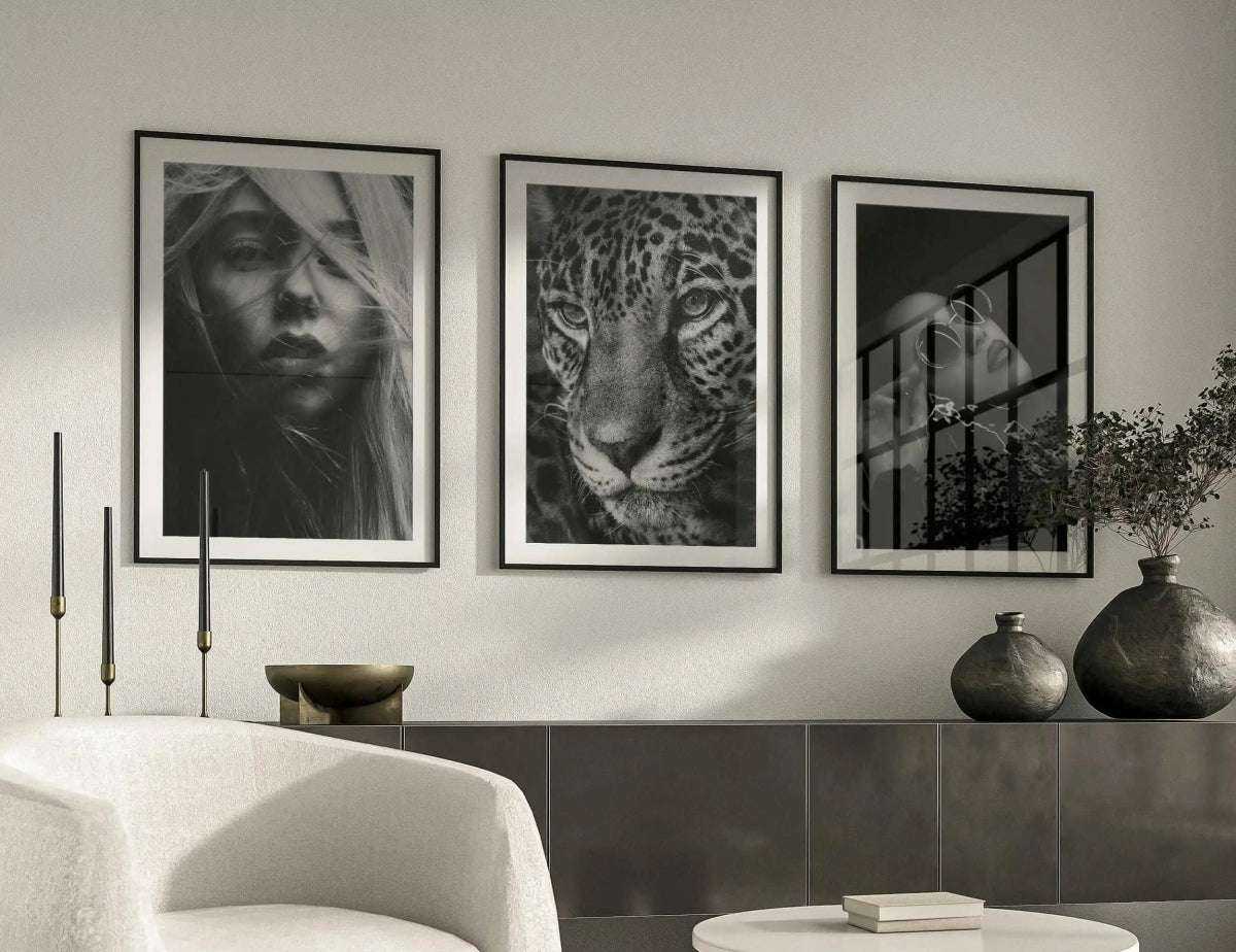 Three striking Fashion Home Decor Posters, embodying chic elegance with minimalist graphics for modern living spaces.