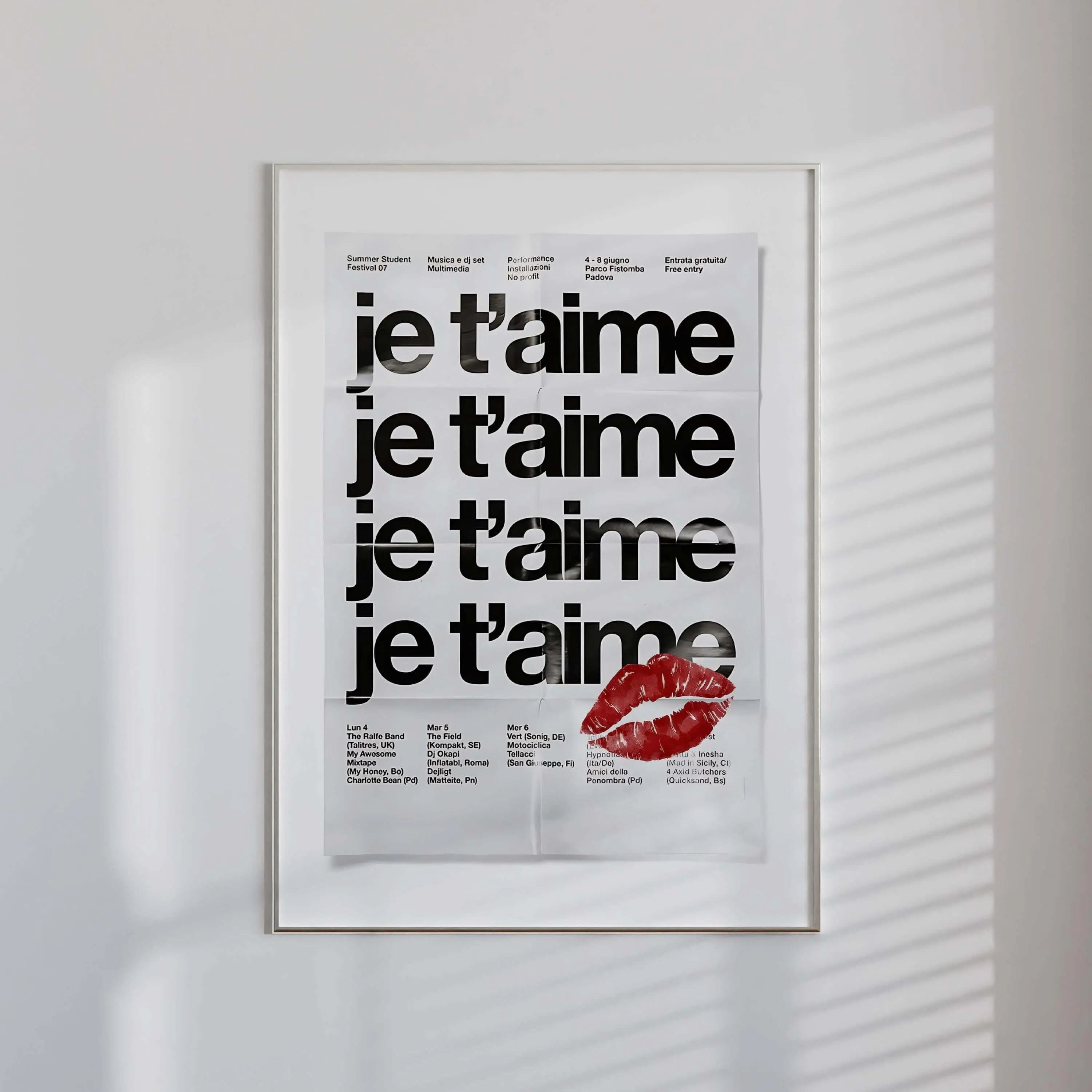 French Quote Poster Room Decor featuring a minimalist design with striking black lettering and a kiss mark.