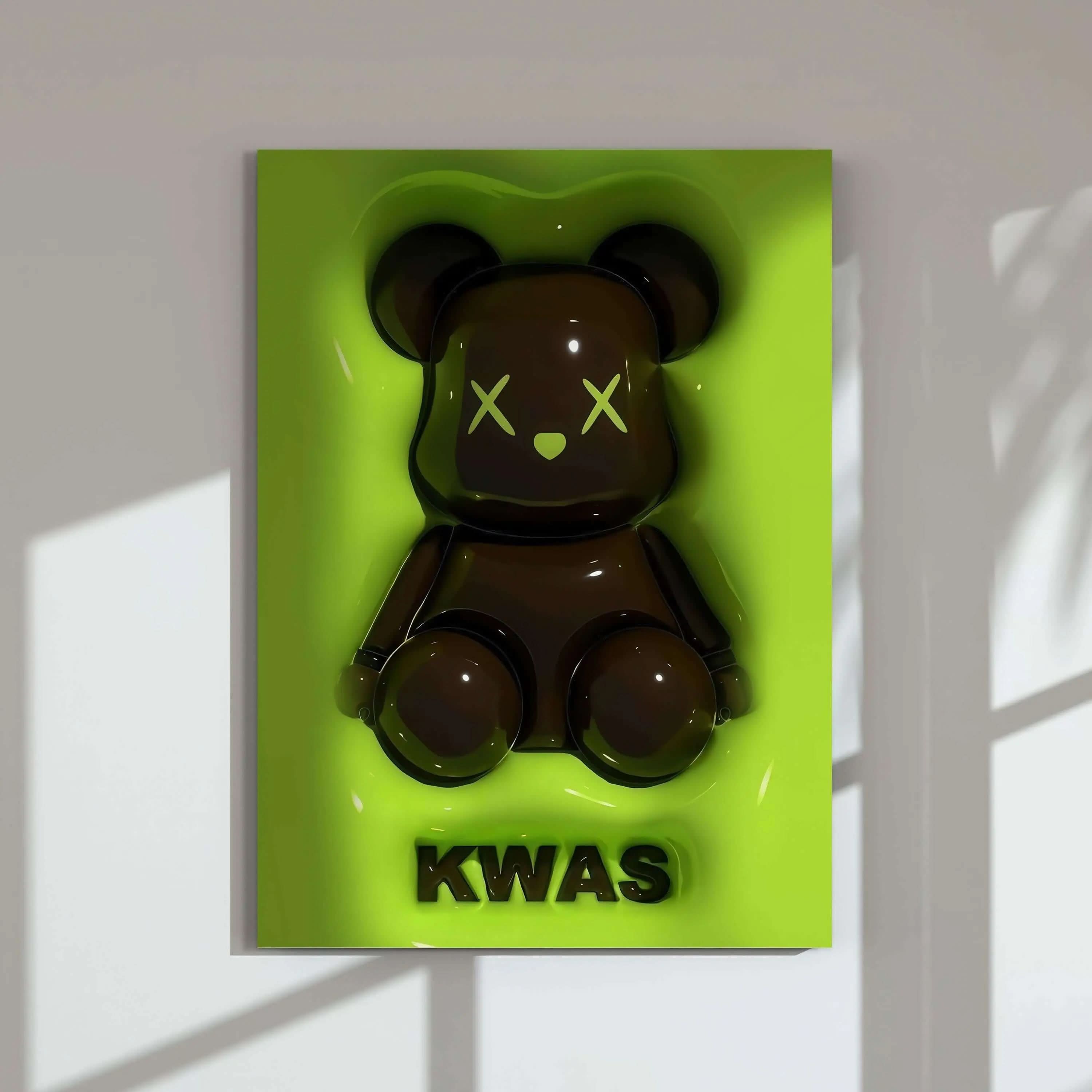 HYPEBEAST 3D Wall Art Set of 54 featuring brown bear sneaker art in neon green frame, modern wall decor by Haus of Prints.