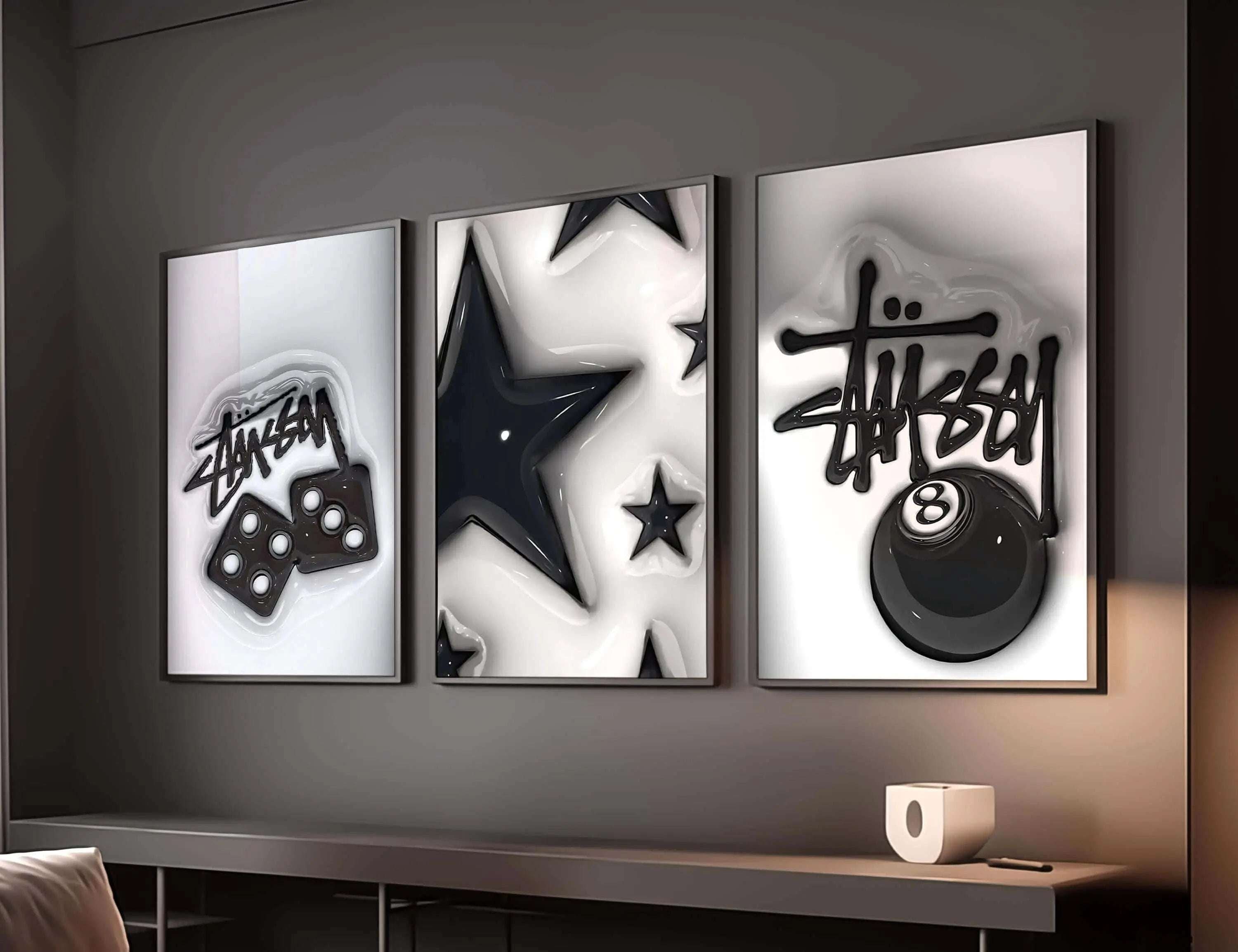 HYPEBEAST Designer Poster Set of 3 showcasing striking street art designs perfect for modern wall decor.