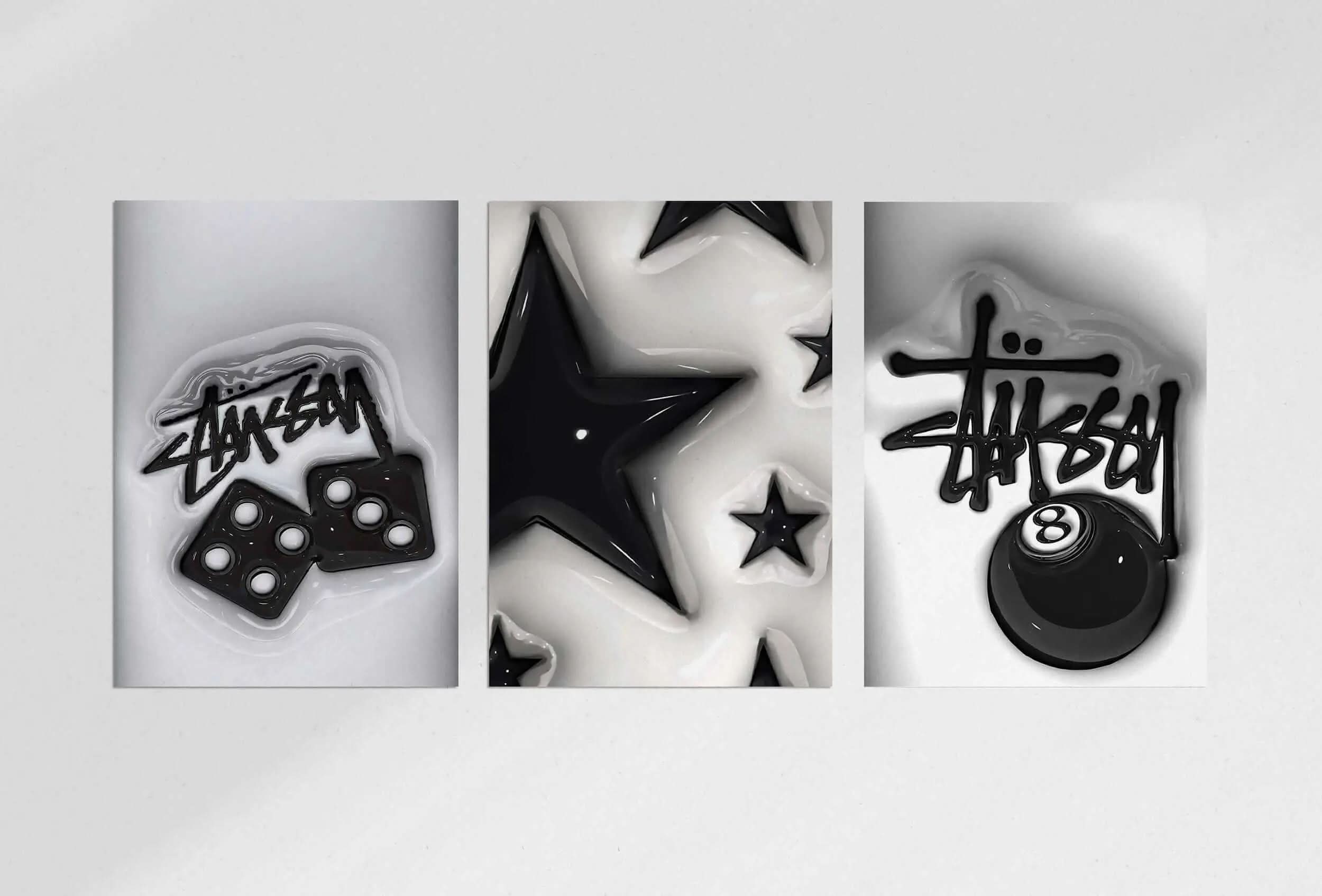 HYPEBEAST Designer Poster Set of 3, unique street culture printable art pieces with bold color contrasts.