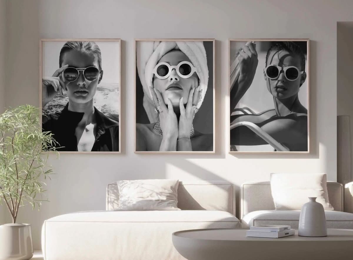 Black and white High Fashion Wall Art Set of 3 showcasing glamorous styles ideal for modern decor by Haus of Prints.