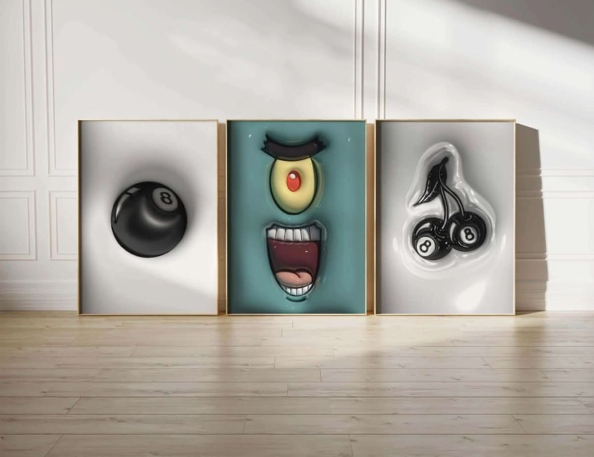 Hypebeast 3D Wall Art Set of 12 focusing on a bold expression with a large mouth and fun character element.