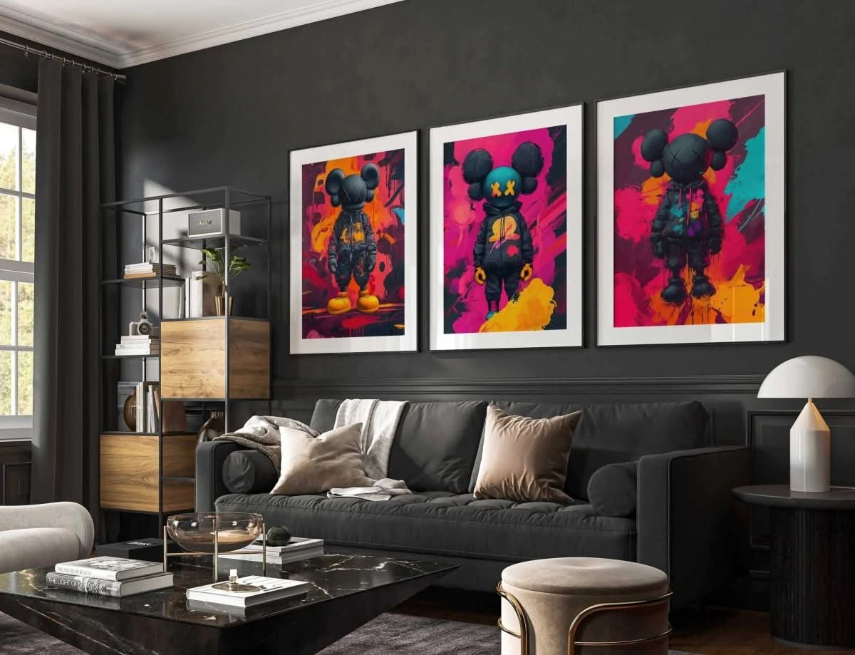 Third piece from the Hypebeast Graffiti Wall Art Set with dynamic color splashes and urban fashion elements.