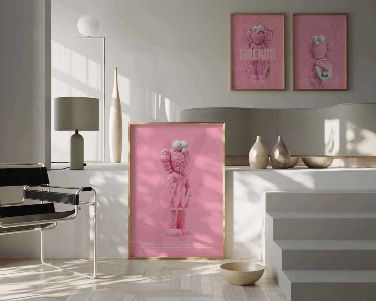Hypebeast Pink Wall Art Set of 3 displaying contemporary designs with urban vibes in pink shades.