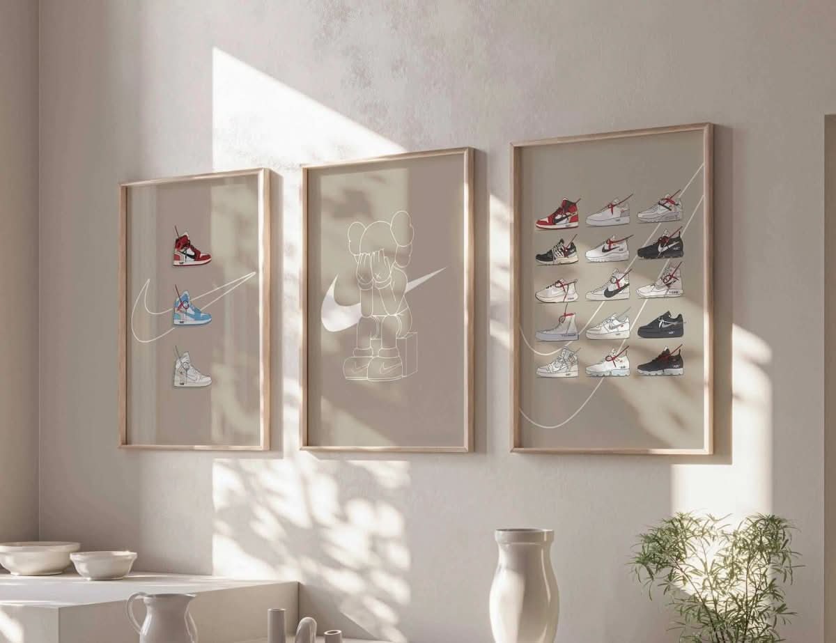 Hypebeast Sneaker Art Poster Set of 3 featuring three sneaker designs in a modern layout.