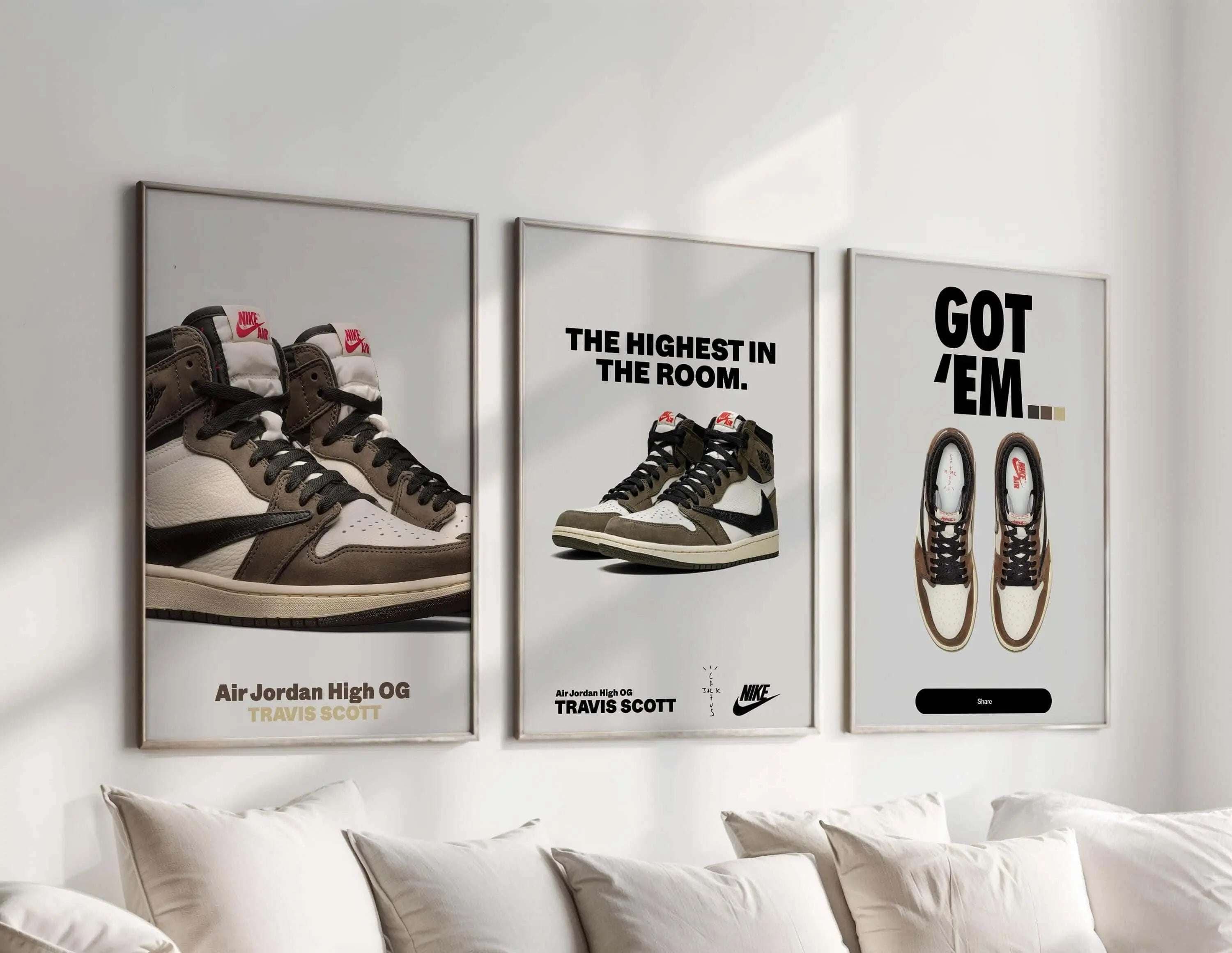 Hypebeast Sneaker Room Decor Set of 3 featuring iconic sneaker designs, perfect for street-style enthusiasts.