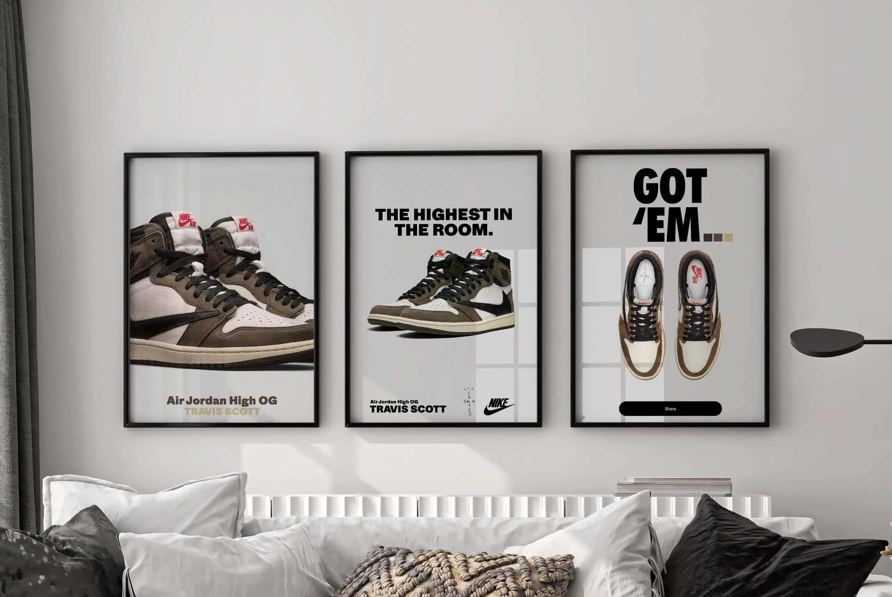 Hypebeast Sneaker Room Decor Set of 3 featuring modern sneaker art, designed for sneakerheads and decor lovers.