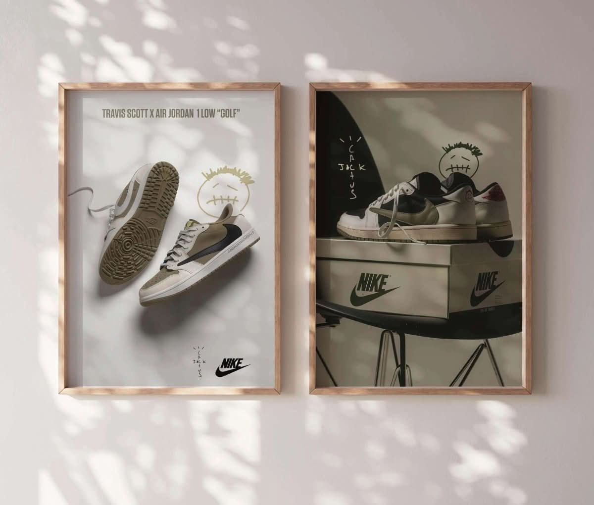 Hypebeast Sneaker Wall Art Set of 2 featuring trendy sneaker illustrations on a simple wall backdrop.