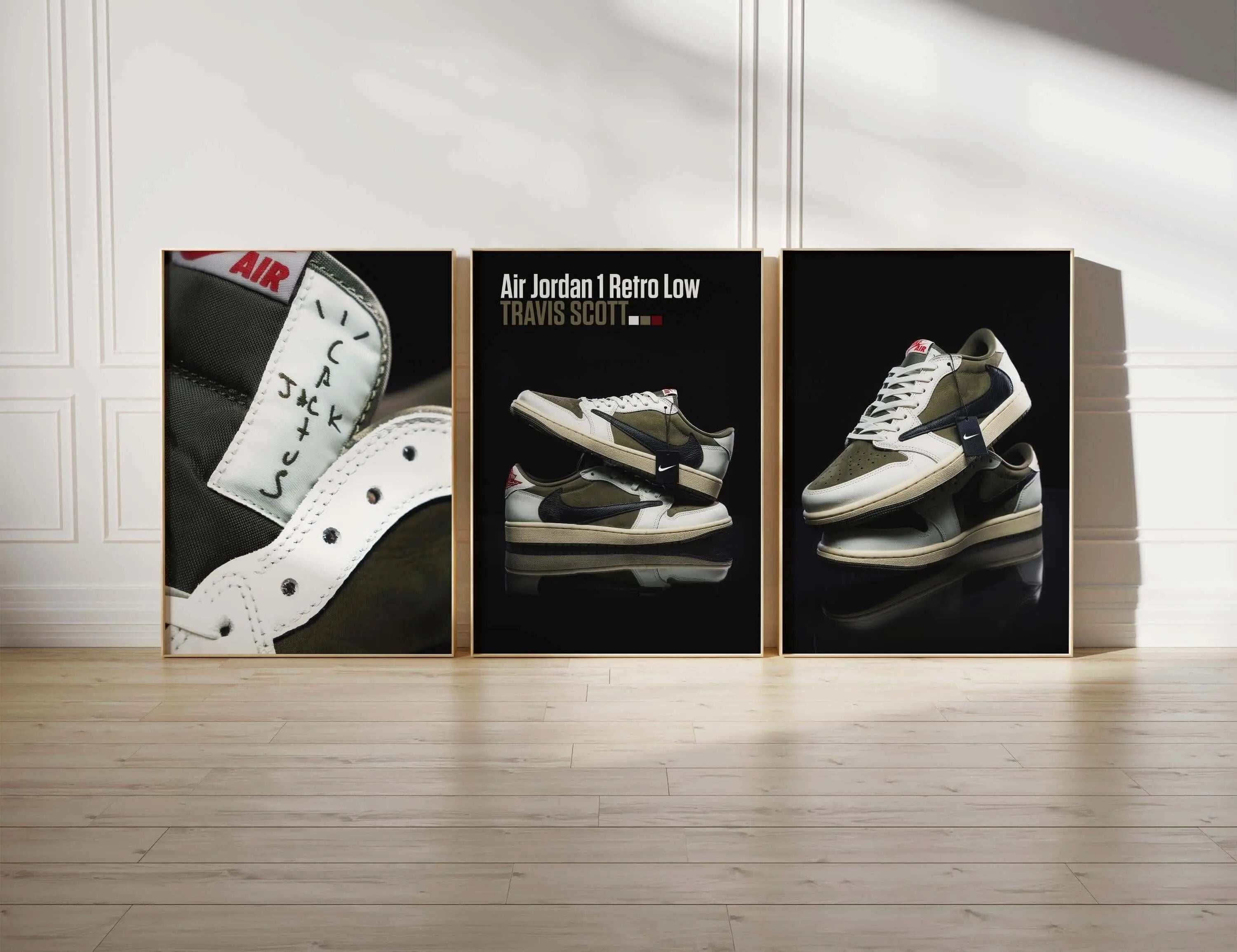 Hypebeast Urban Sneaker Poster Set of 3 featuring vibrant sneaker designs in an artistic composition.