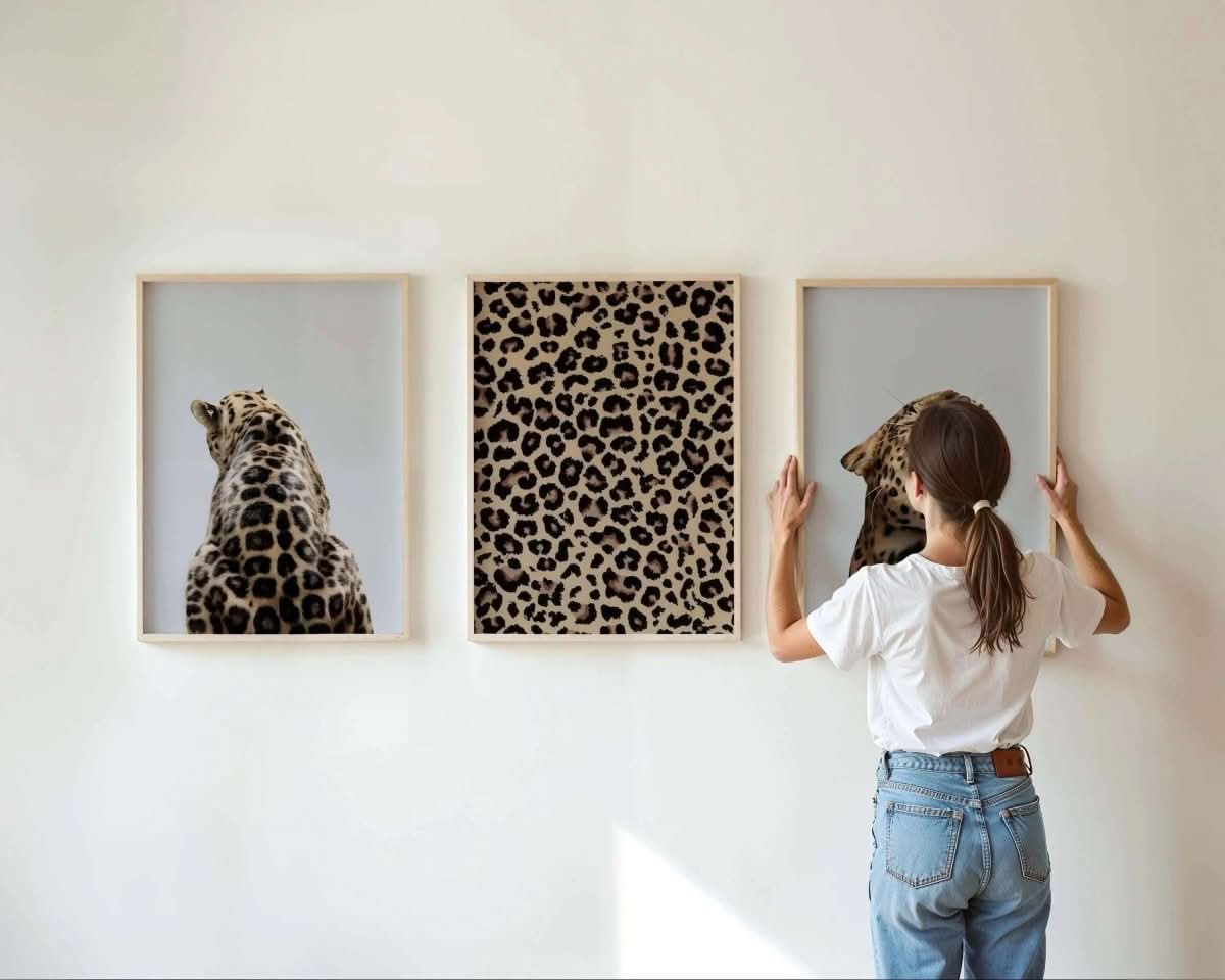 Leopard Design Wall Art Set of 3 displaying a leopard's back, perfect for creating a stylish gallery wall in your home.