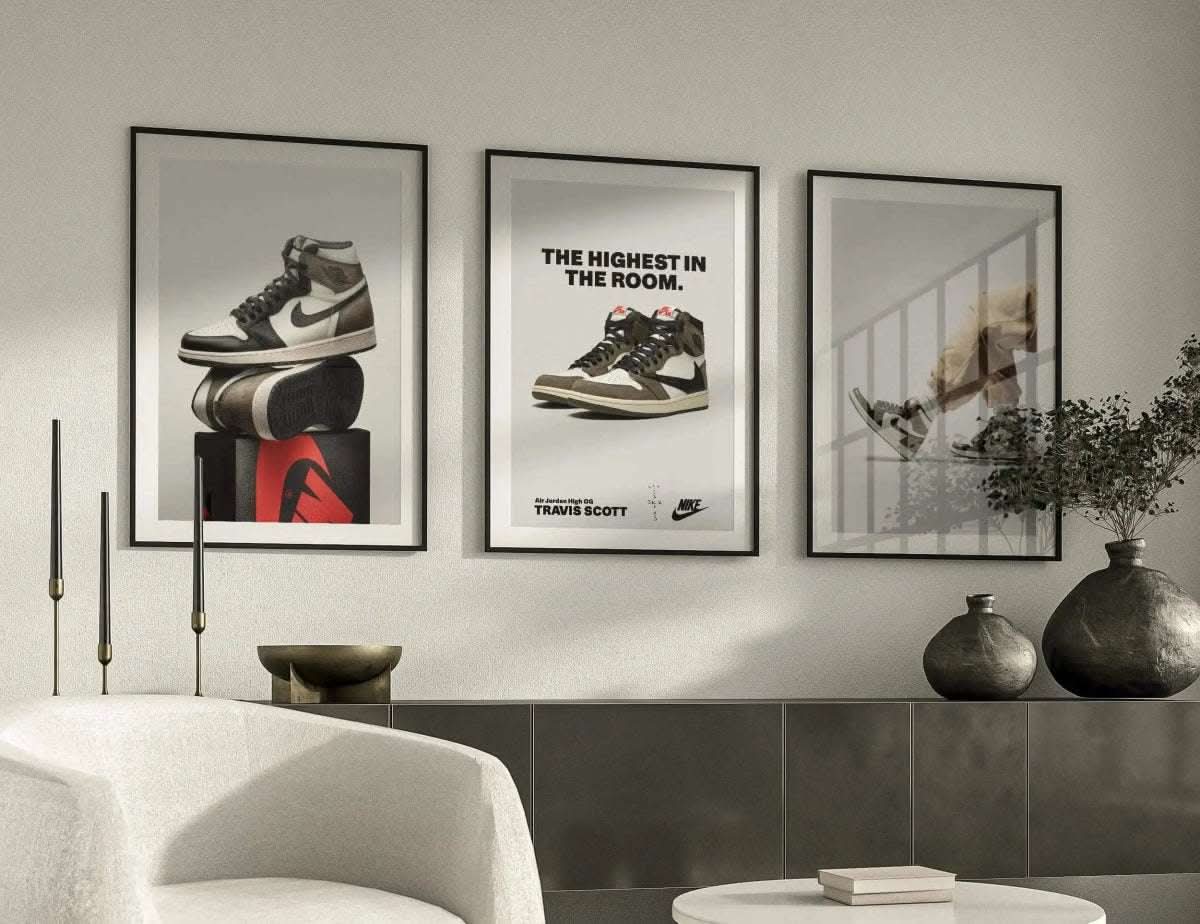 Unique Air Jordan wall art set displaying contemporary sneaker designs, perfect for fashion enthusiasts.
