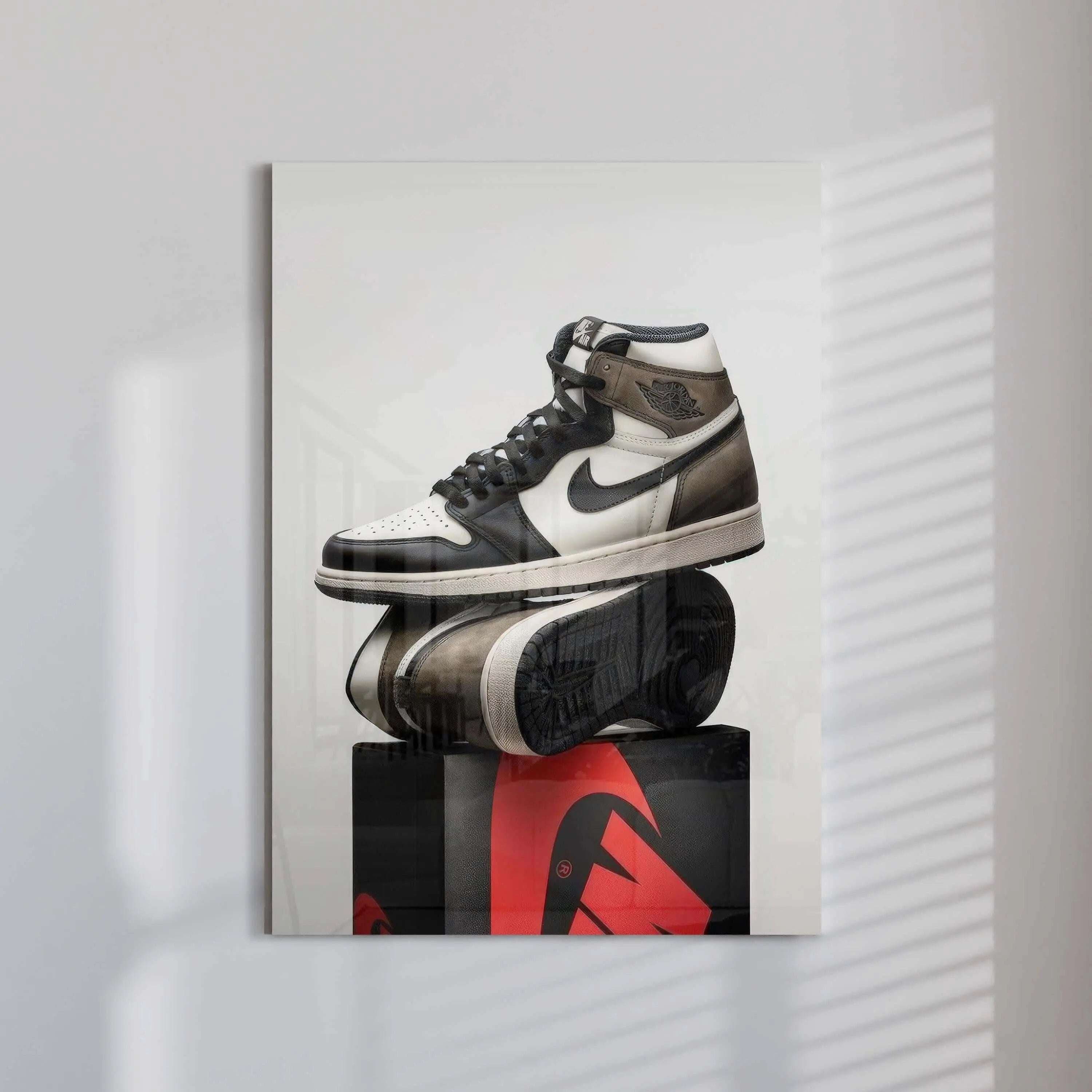 Vibrant Luxury Fashion Sneaker Printable Poster displayed on a decorative stand.