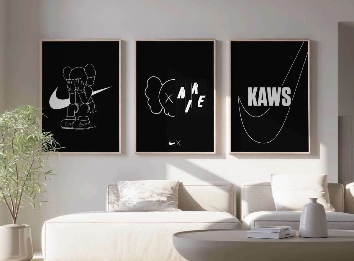 Three-piece HYPEBEAST wall art set showcasing modern street culture elements and vibrant designs.