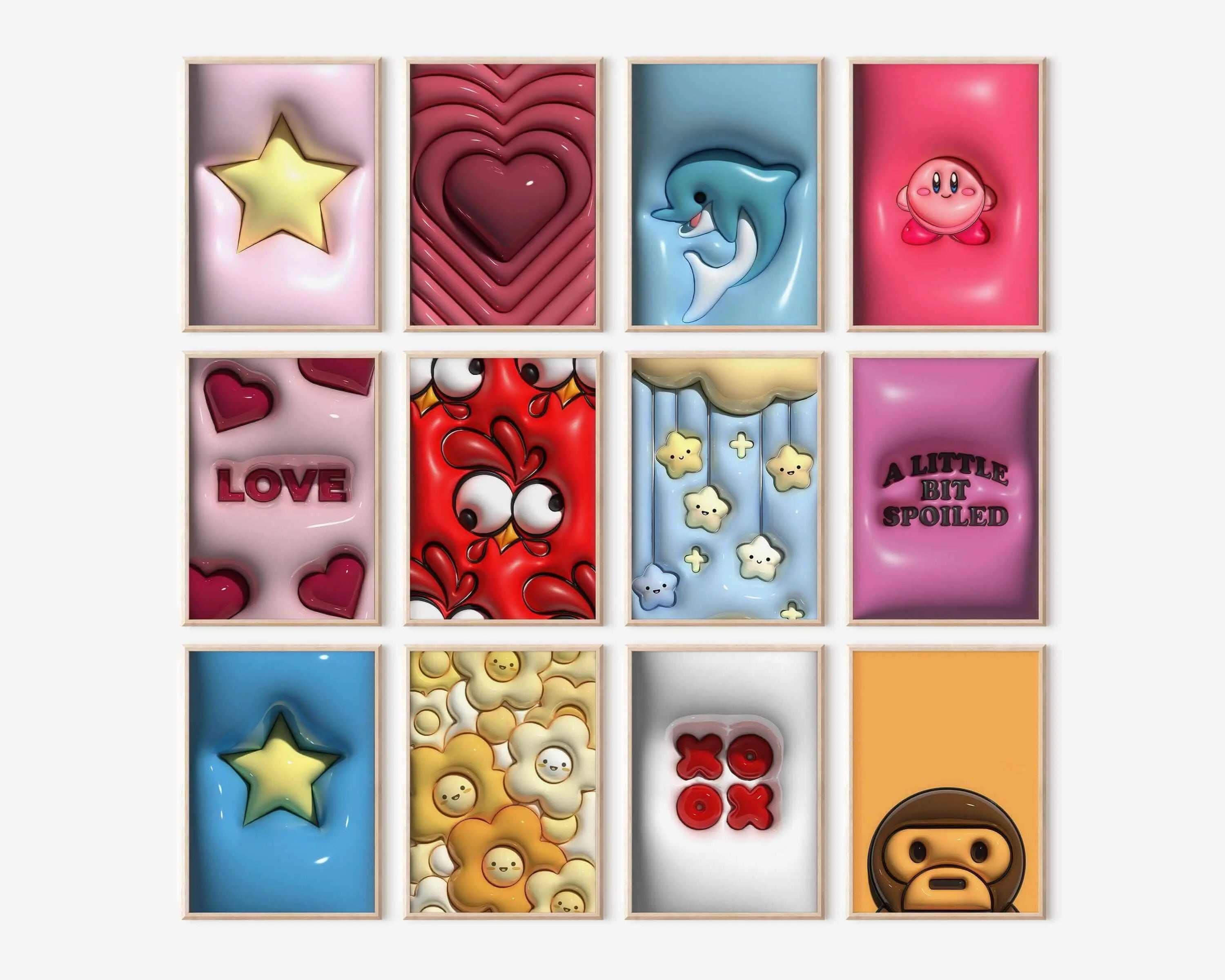 Luxury Hypebeast 3D Poster Set of 12 with vibrant, urban-inspired designs for stylish wall decor.