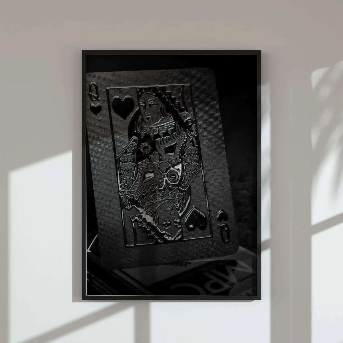 Close-up of golden dice, showcasing their shine and stylish design for the Luxury Playing Card Wall Art Set.