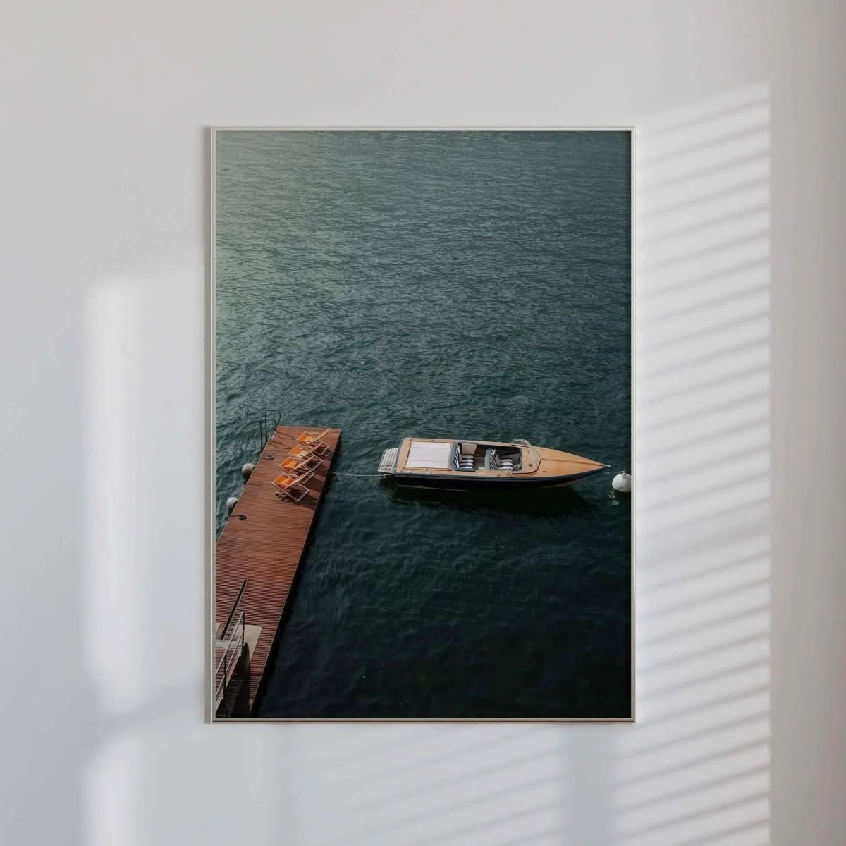Luxury Seascape Travel Poster Set of 3 digital wall art with serene coastal boat scene, modern printable art for home decor by HAUS OF PRINTS