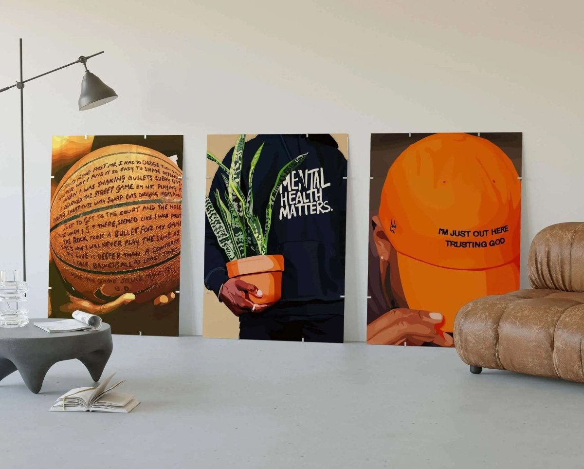 Set of 12 Afrocentric printable wall art with vibrant digital art prints celebrating culture, styled in modern living room – Haus of Prints.