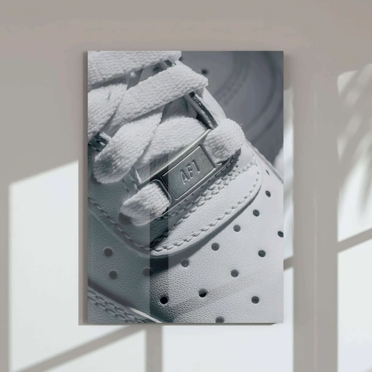 Artistic composition of multiple Nike Air Force 1 sneakers, highlighting iconic footwear's elegance.