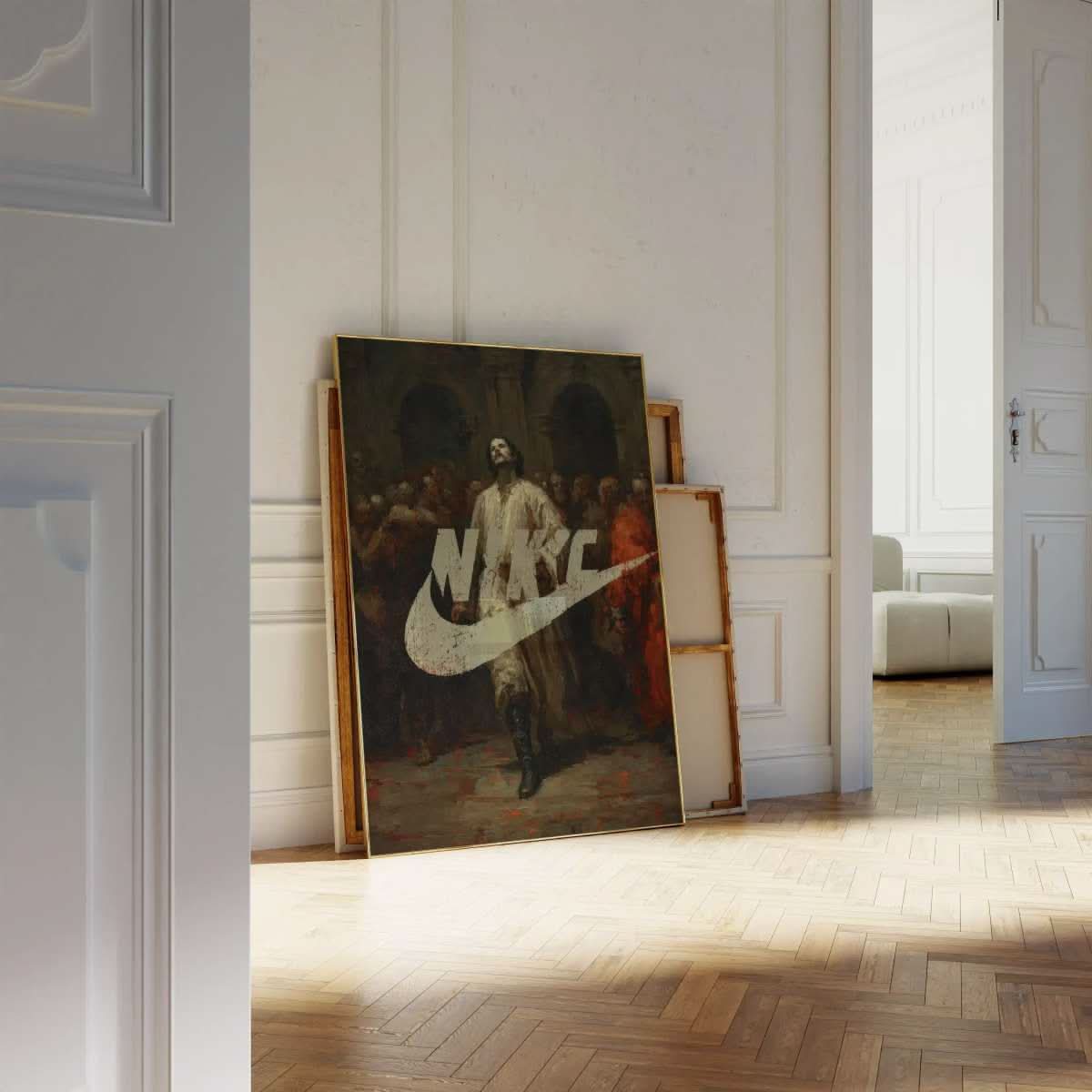 Nike Renaissance Wall Art Print – Swoosh Classic displayed casually against a minimalist backdrop.