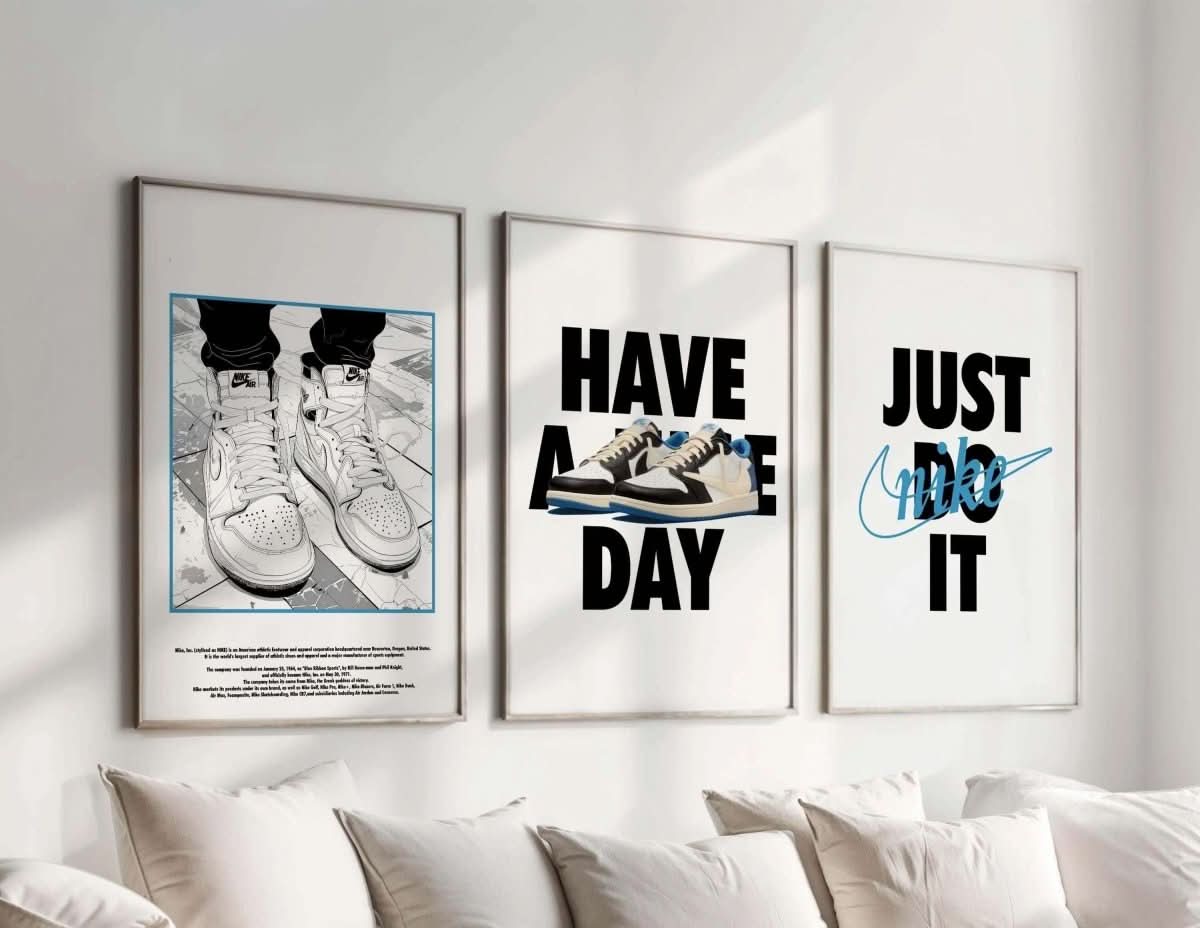 Sneaker graphic from Nike Sneaker Wall Art Set of 3 with bold "Have A Nice Day" statement.