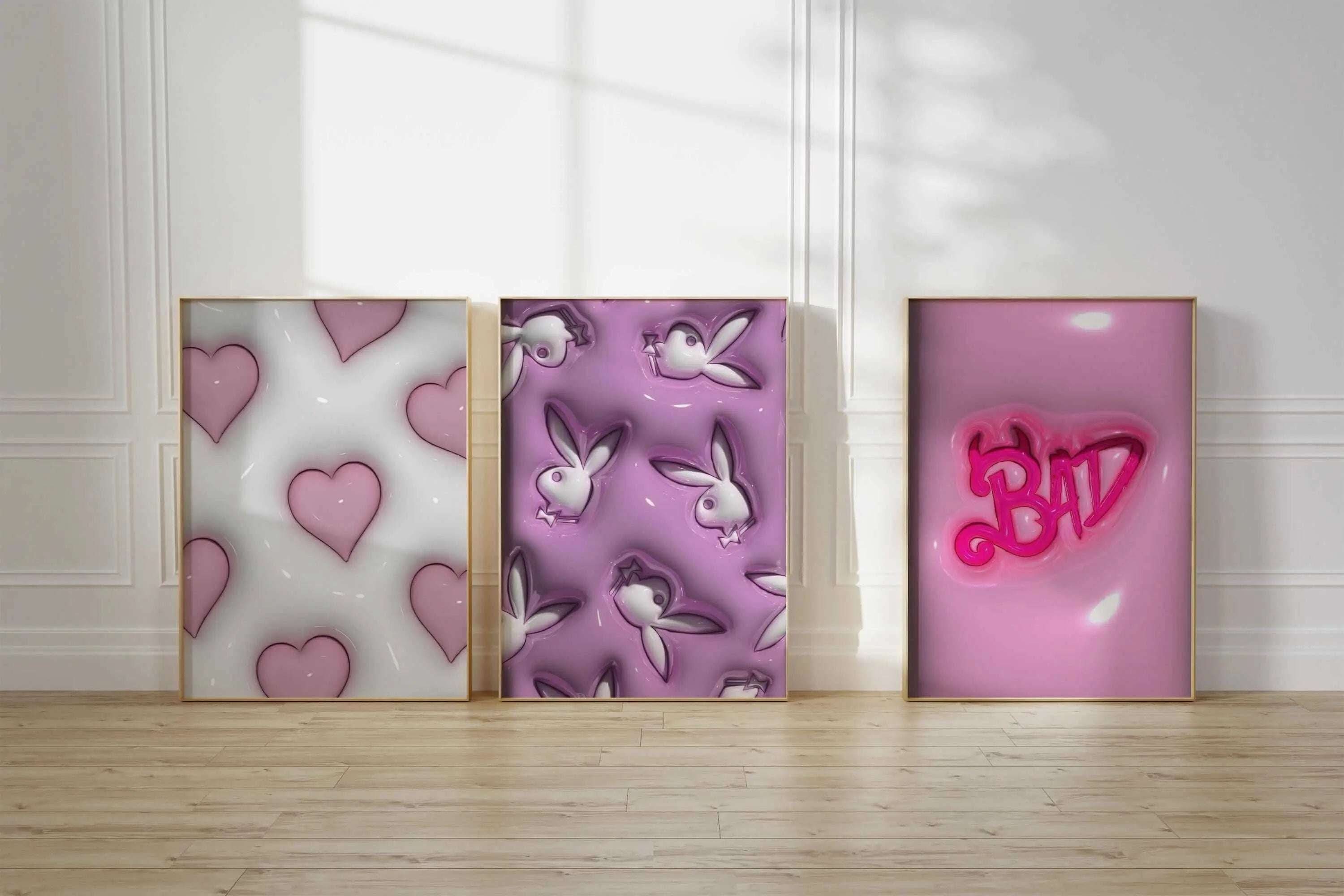 PINK Hypebeast 3D Poster Set of 3 displaying a bold "BAD" text with a glossy pink finish, adding an urban touch.