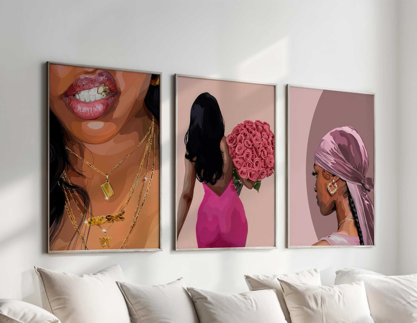Pink Black Women Wall Art Set of 3 - Haus of Prints
