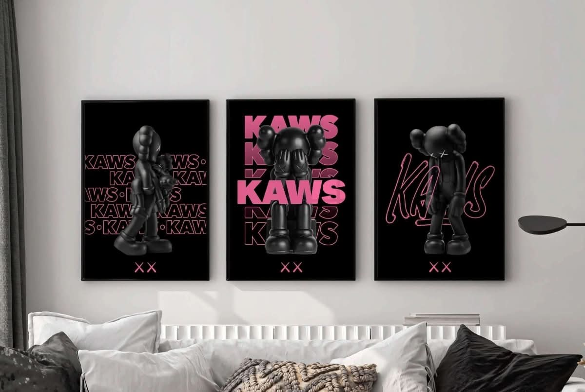 KAWS art in Pink Hypebeast Poster Set of 3, showcasing playful design and urban aesthetics.