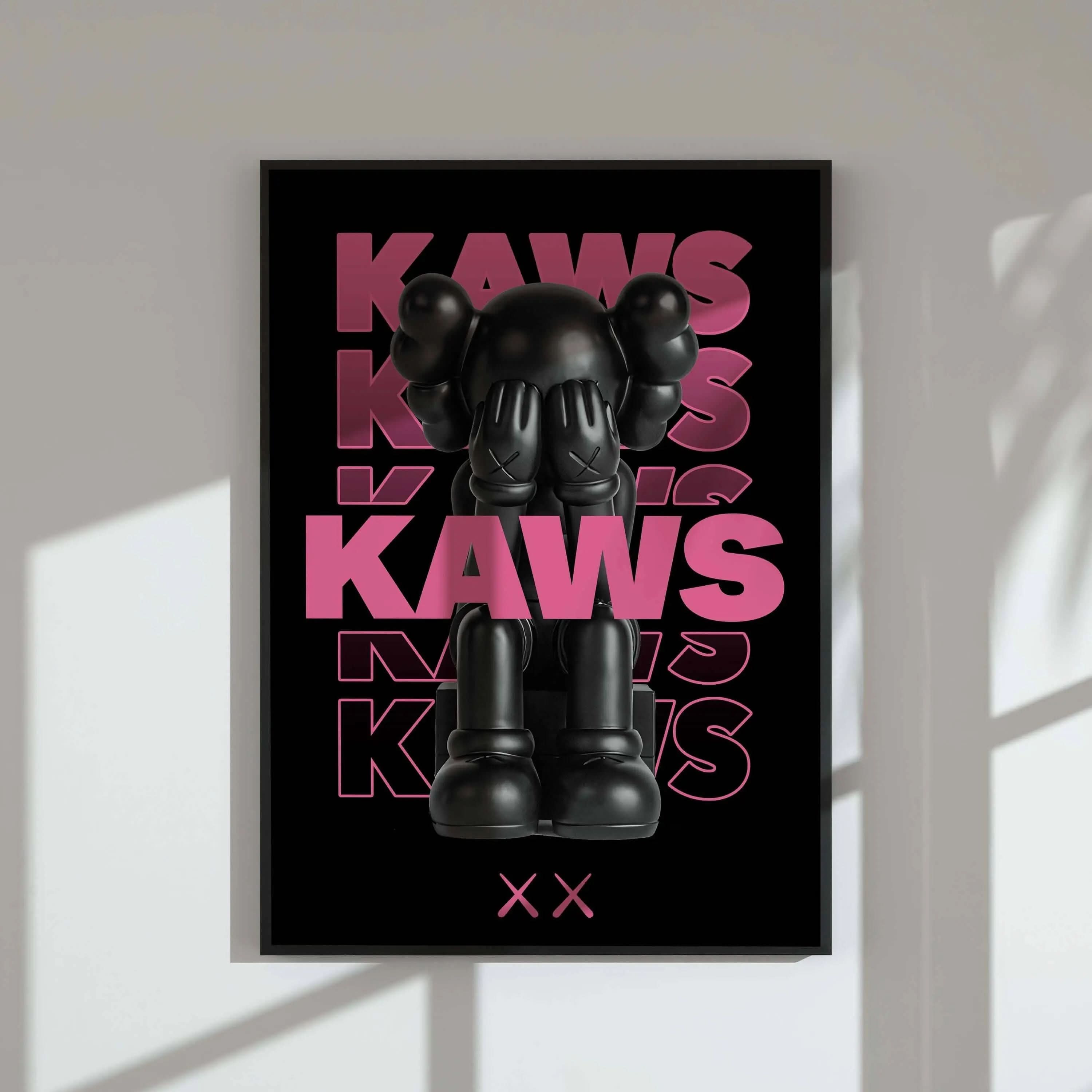 Unique KAWS illustration in Pink Hypebeast Poster Set, vibrant aesthetic perfect for wall decor.