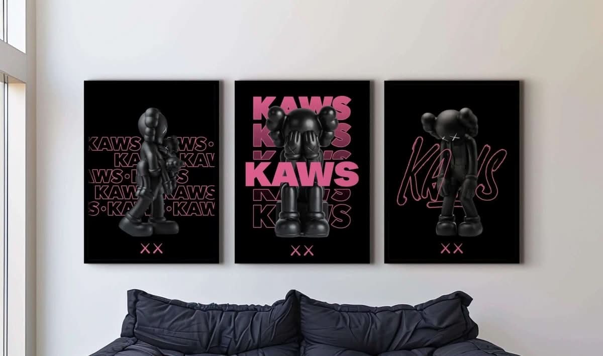 KAWS-inspired digital wall art in Pink Hypebeast Poster Set, bold and contemporary for any setting.