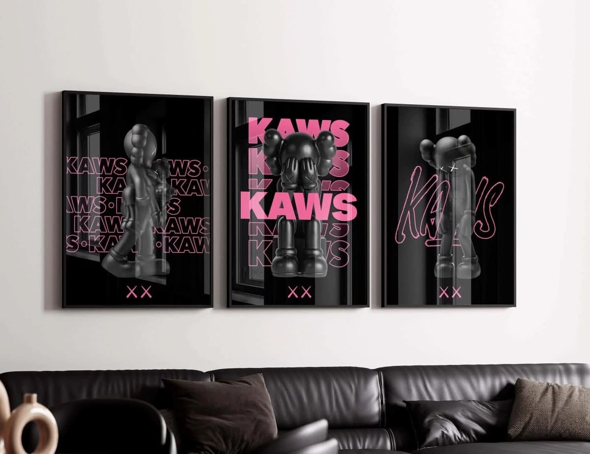 KAWS illustration from Pink Hypebeast Poster Set, modern art design perfect for stylish spaces.