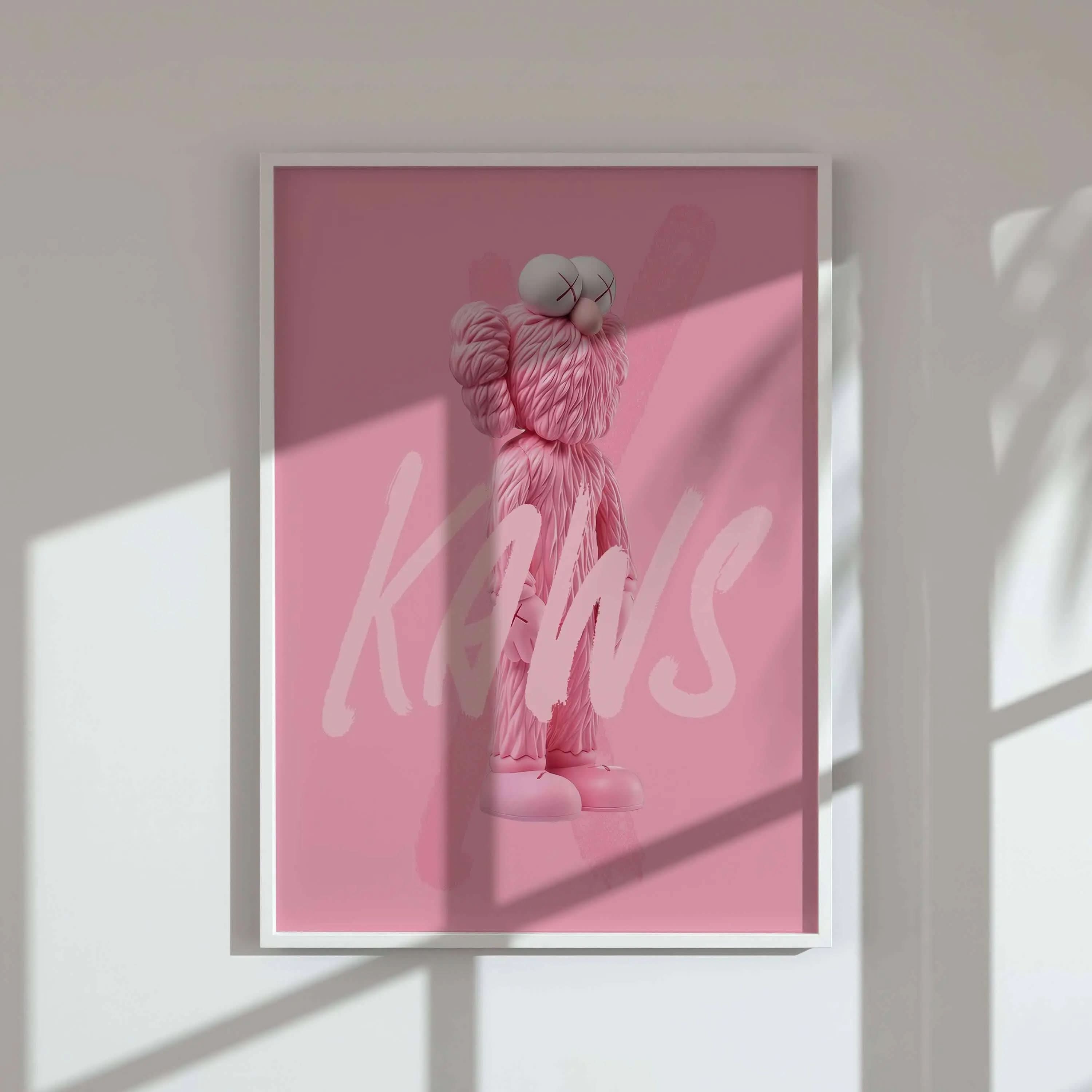 Unique Pink Hypebeast Wall Art Set of 3 displaying KAWS-style graphics and vibrant color scheme.
