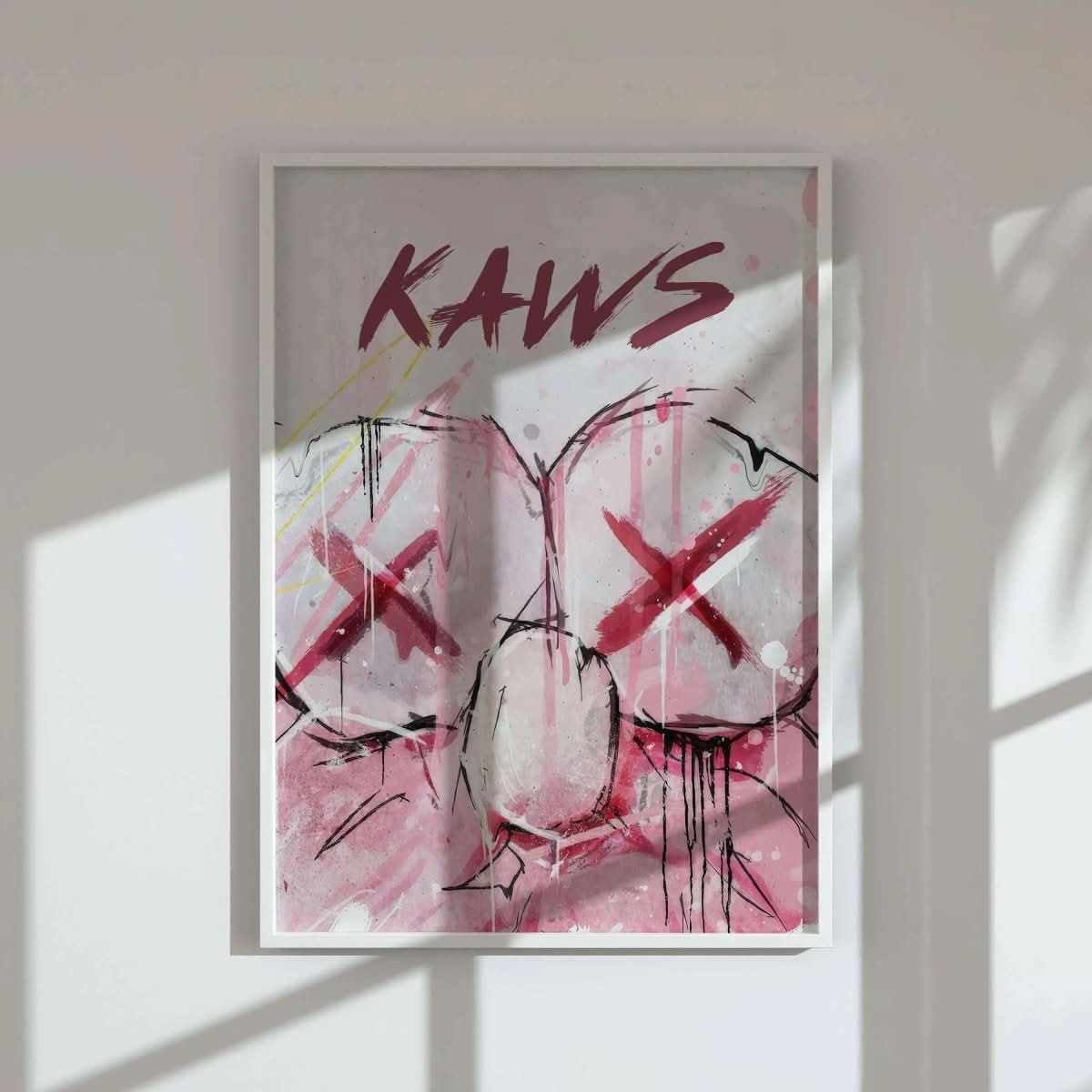Set of 3 Pink Hypebeast Wall Art with striking KAWS-inspired designs ideal for trendy wall decor.