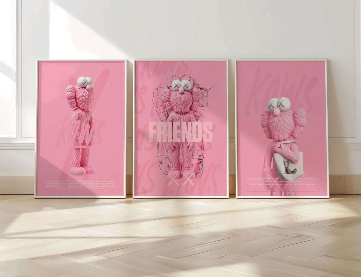 Pink Urban Wall Art Set of 3 with creative wall decor elements blending modern aesthetics and urban culture.
