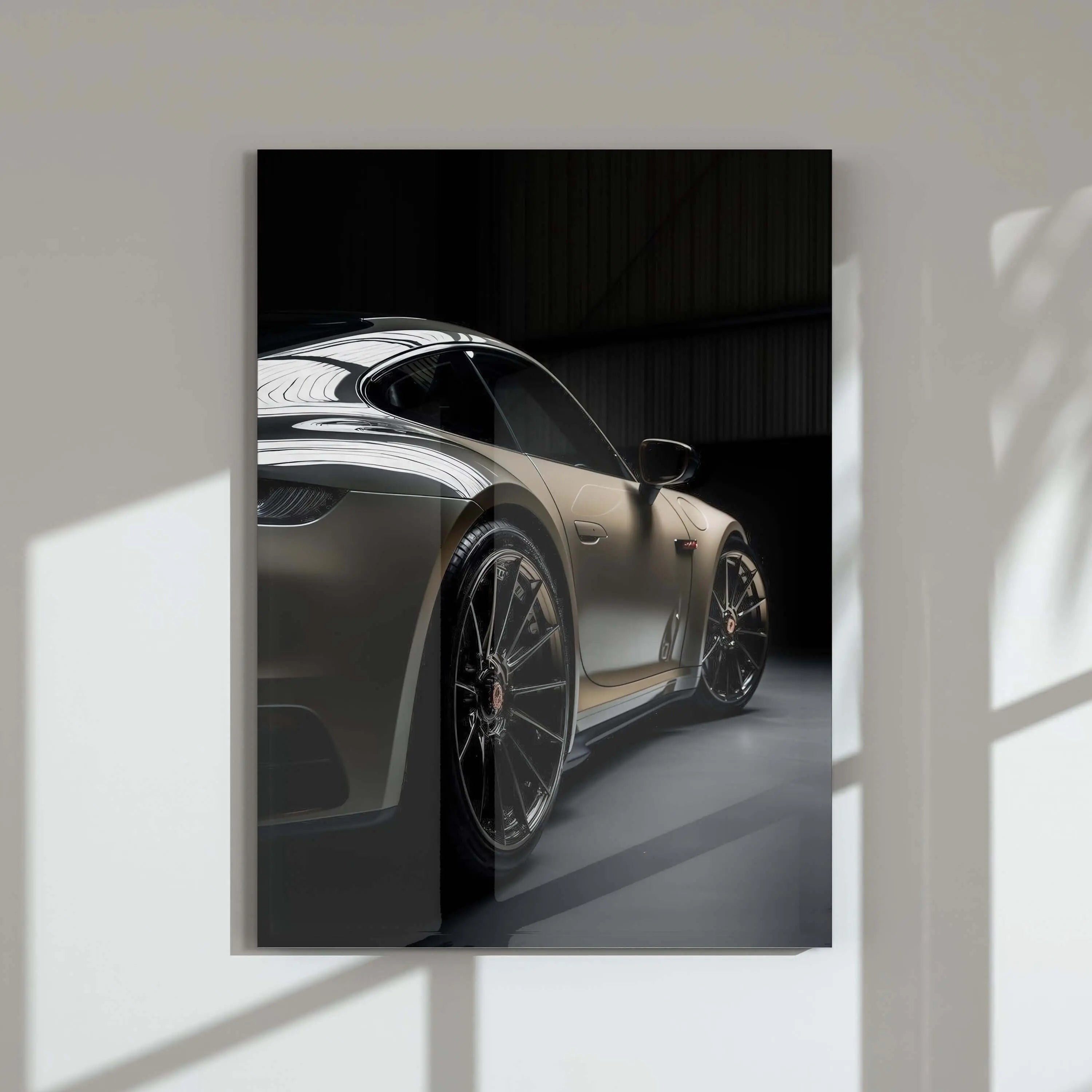 Porsche GT3 RS digital wall art printable modern art print showcasing luxury car details in a sleek indoor setting by HAUS OF PRINTS