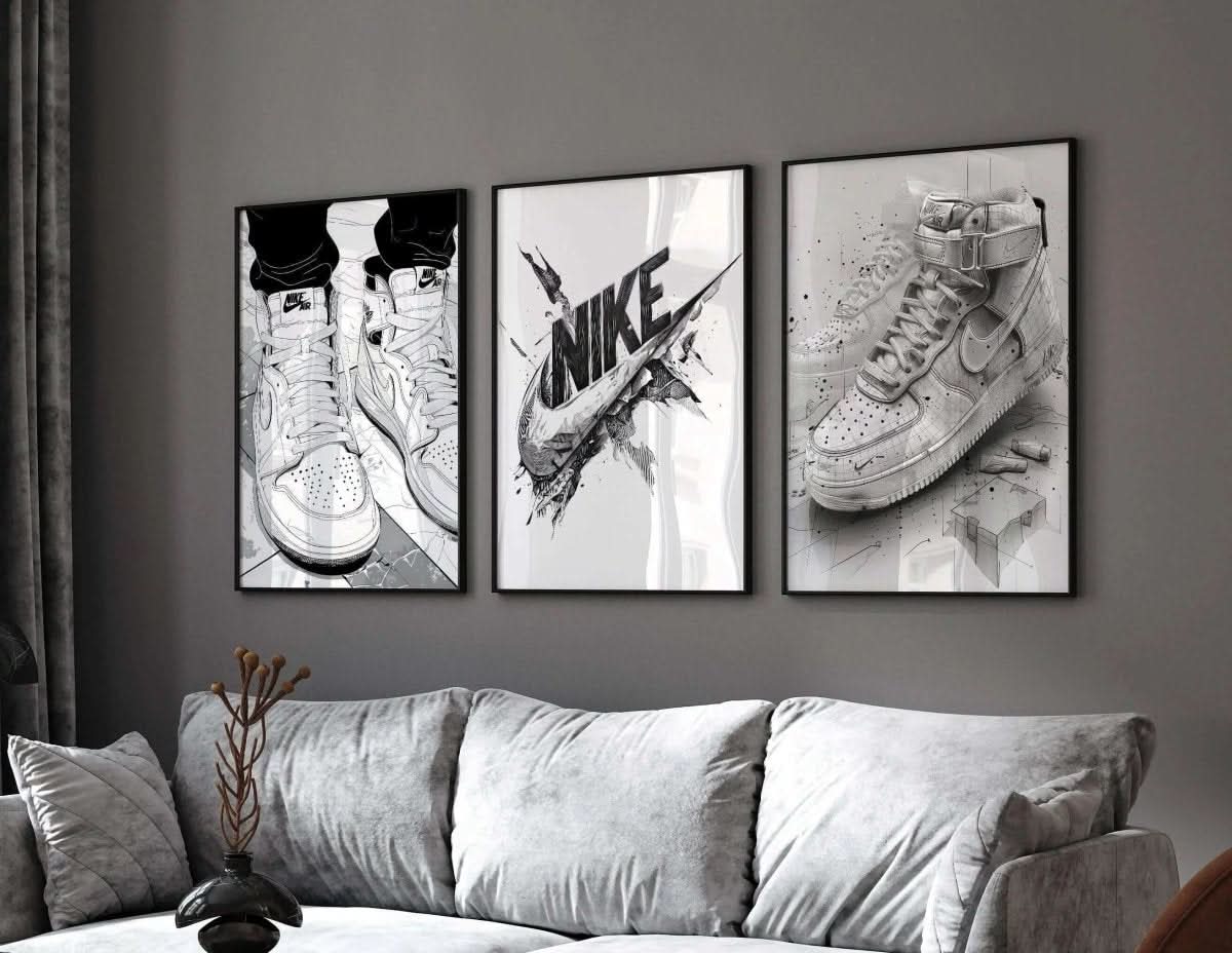 Artistic representation of white sneakers in a minimalist style, perfect for sneaker enthusiasts.