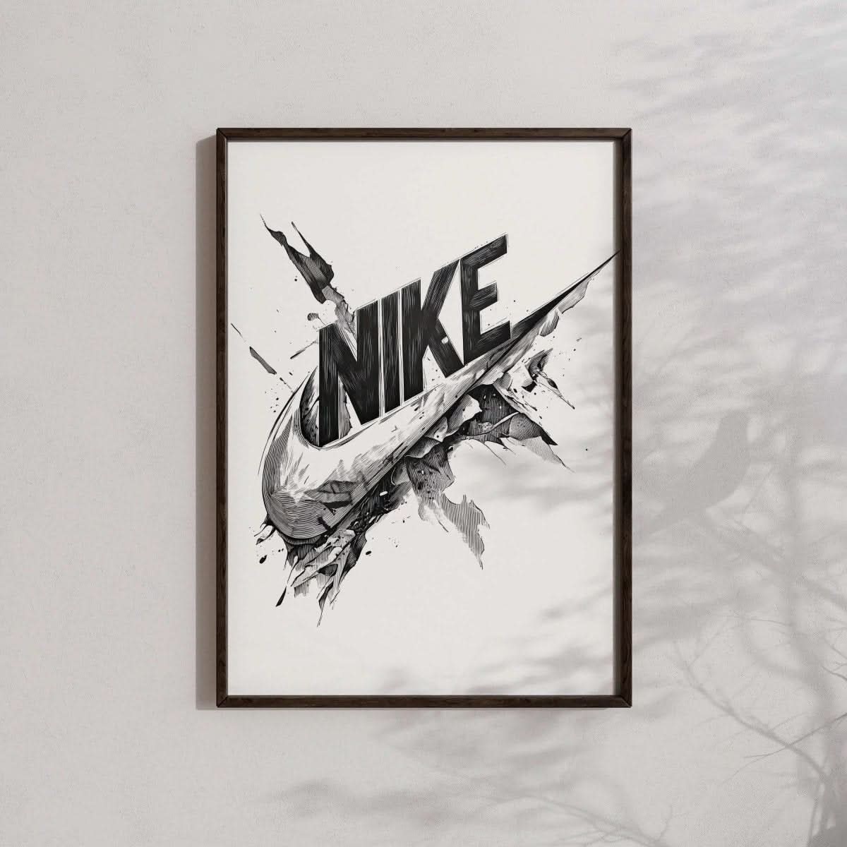 Creative representation of "NIKE" logo artistically breaking through a surface, adding a dynamic touch.