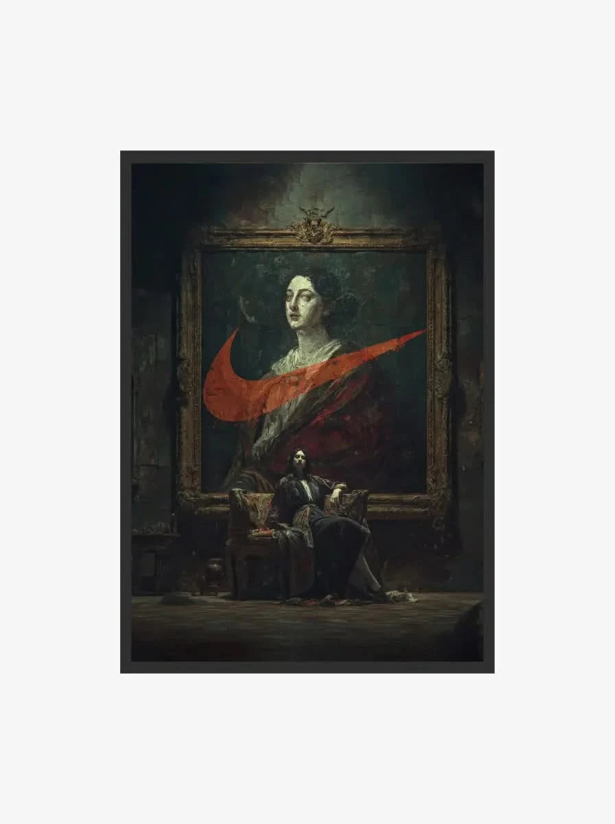 Renaissance Goya-Style Fashion Art Print featuring a classical portrait with a bold Nike swoosh overlay.