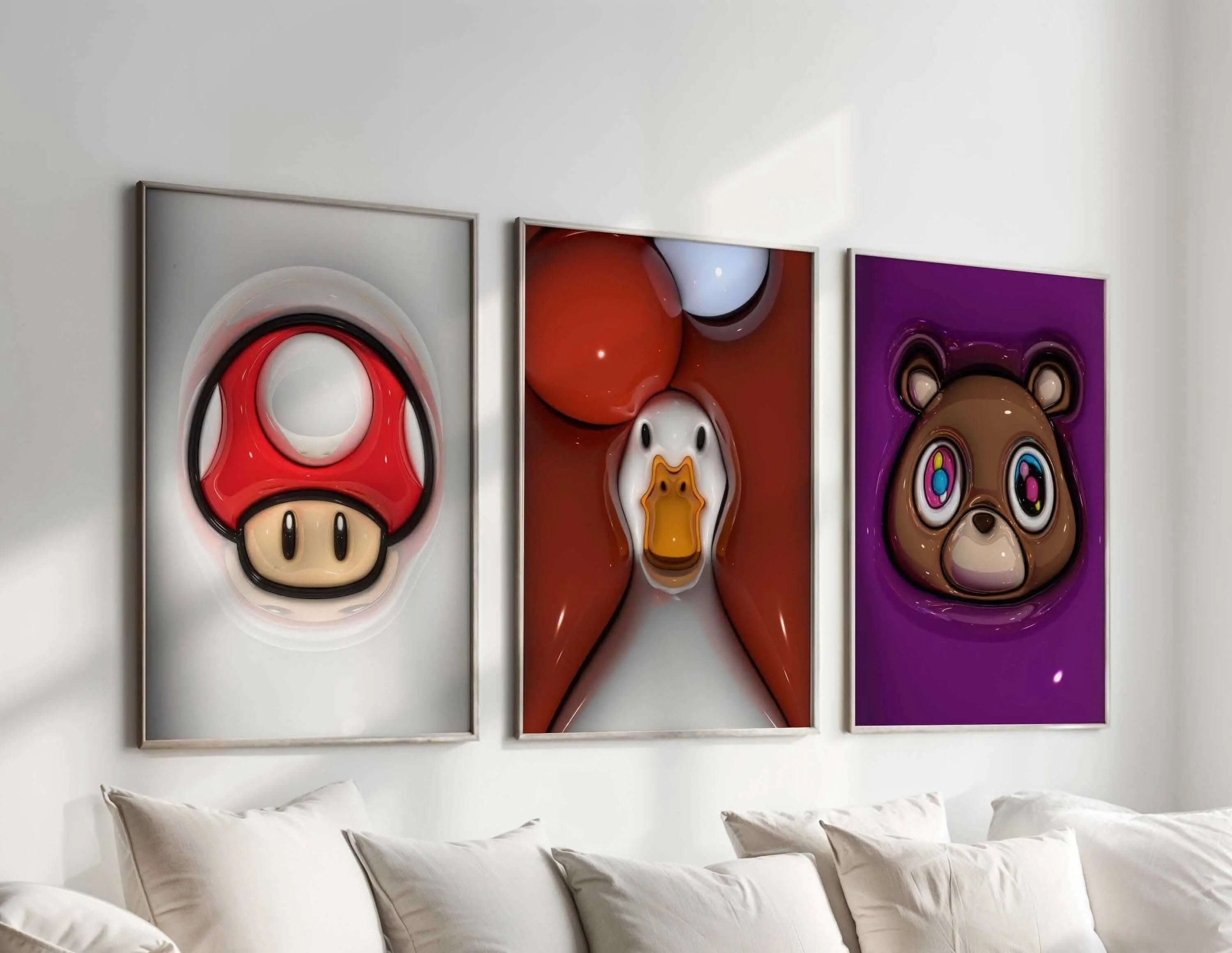 Whimsical urban-inspired 3D print capturing vibrant street energy for wall decor.