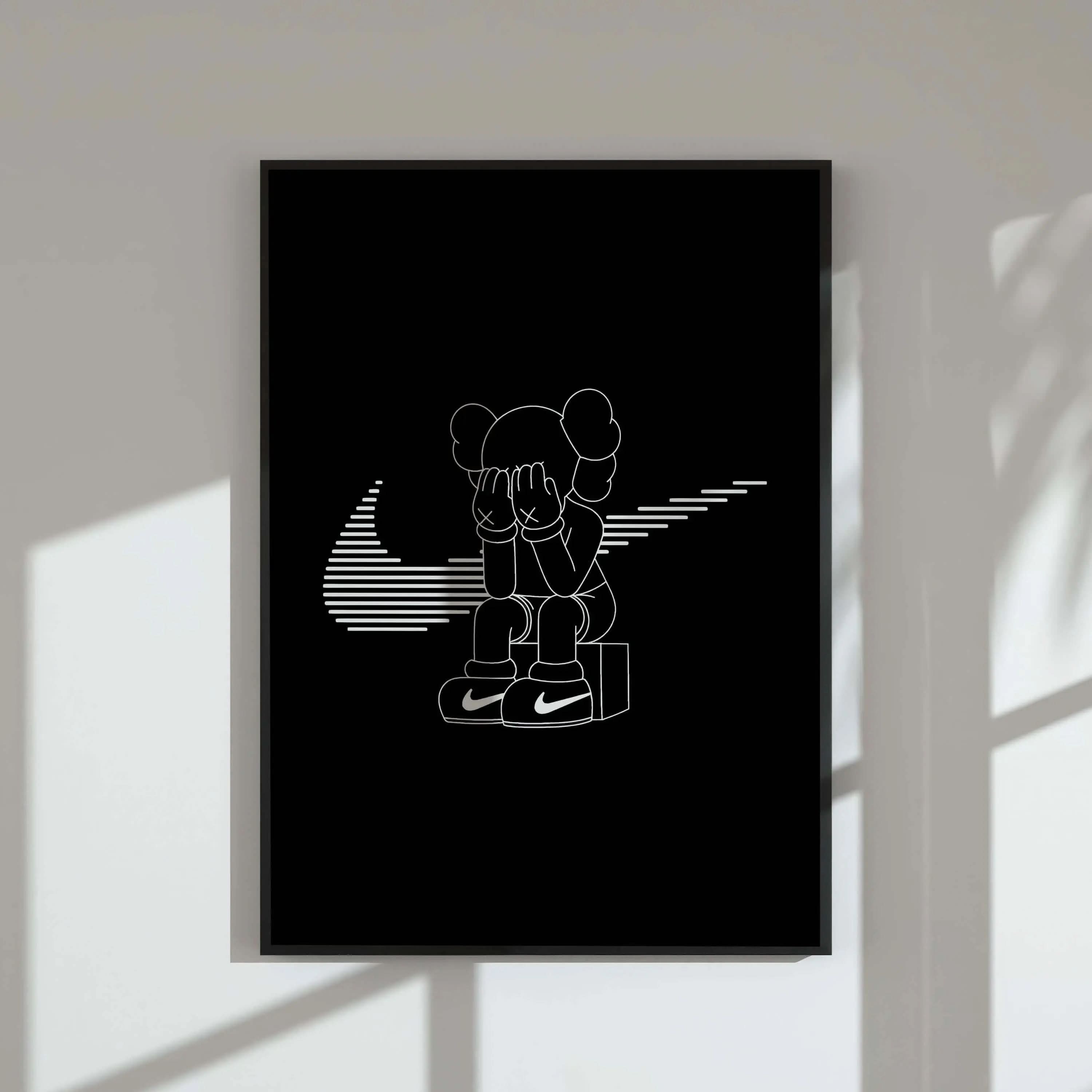 Set of 3 Black and White Hypebeast Posters featuring striking KAWS designs, great for modern fashion enthusiasts.