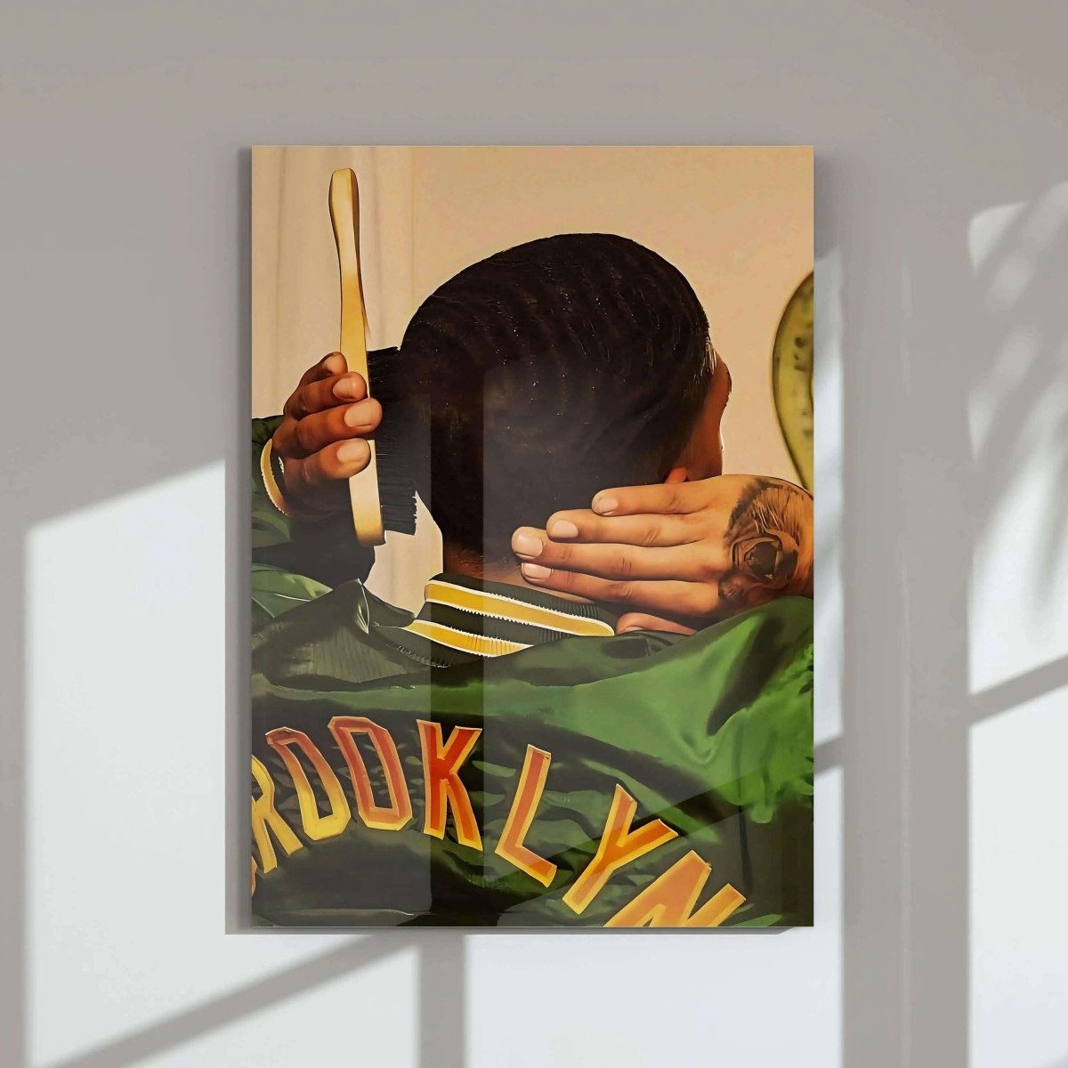 Set of 3 Printable Black Man Wall Art featuring Afrocentric digital prints with Brooklyn jacket, styled for modern living room, Haus of Prints.