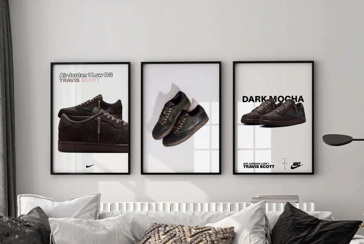 Digital poster of trendy sneakers with a sleek, modern presentation for home styling.