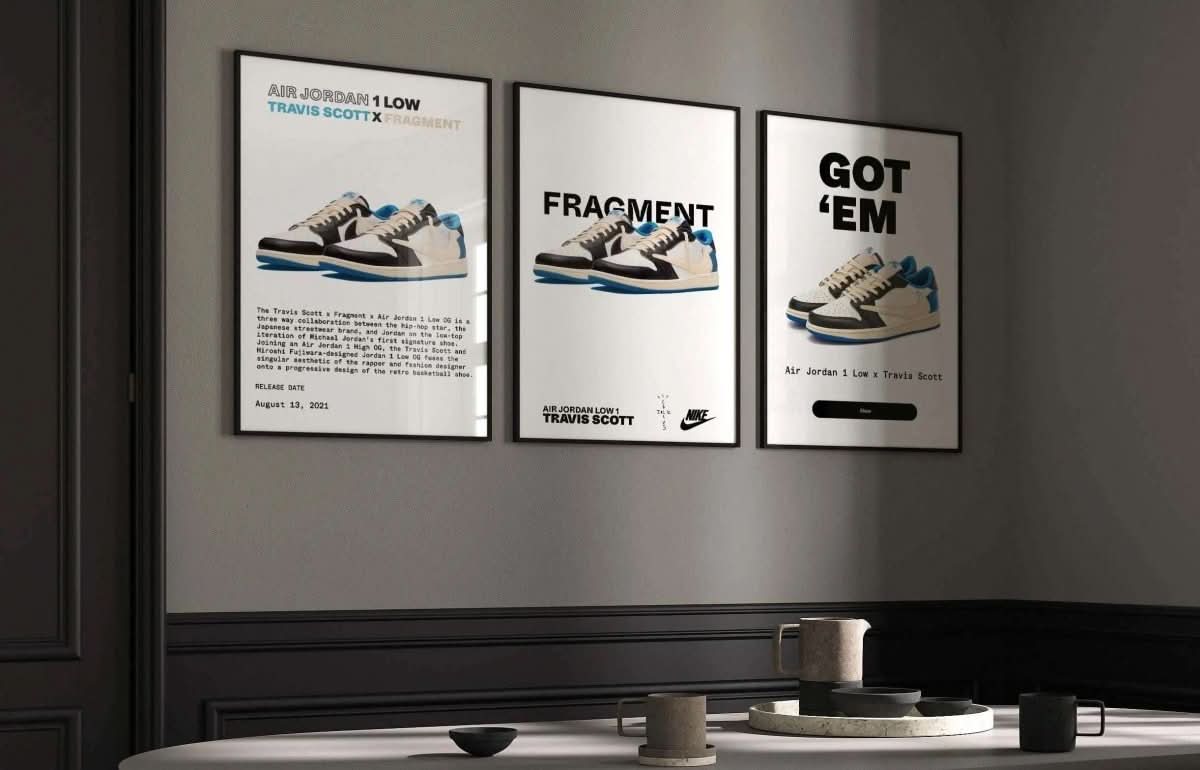 Vibrant sneaker design poster, emphasizing collection theme, included in the art set for home styling.