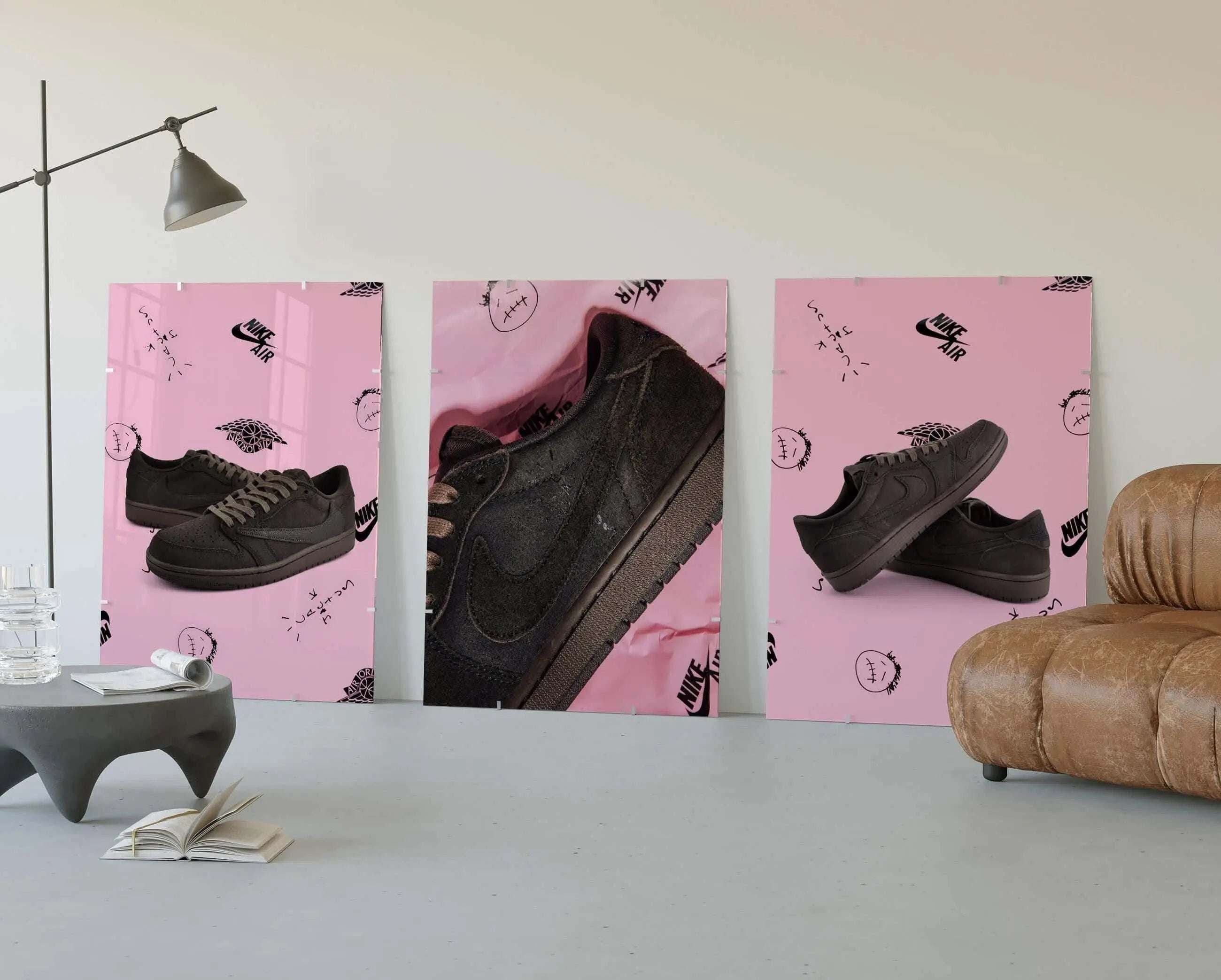 Sneakerhead Shoe Wall Art Set of 3, displaying artistic sneaker prints surrounded by unique motifs.